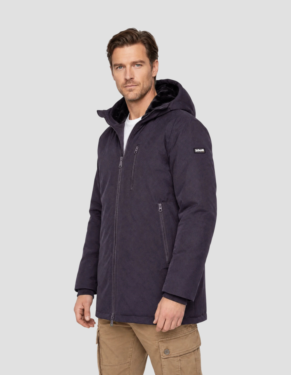 Long navy hooded coat