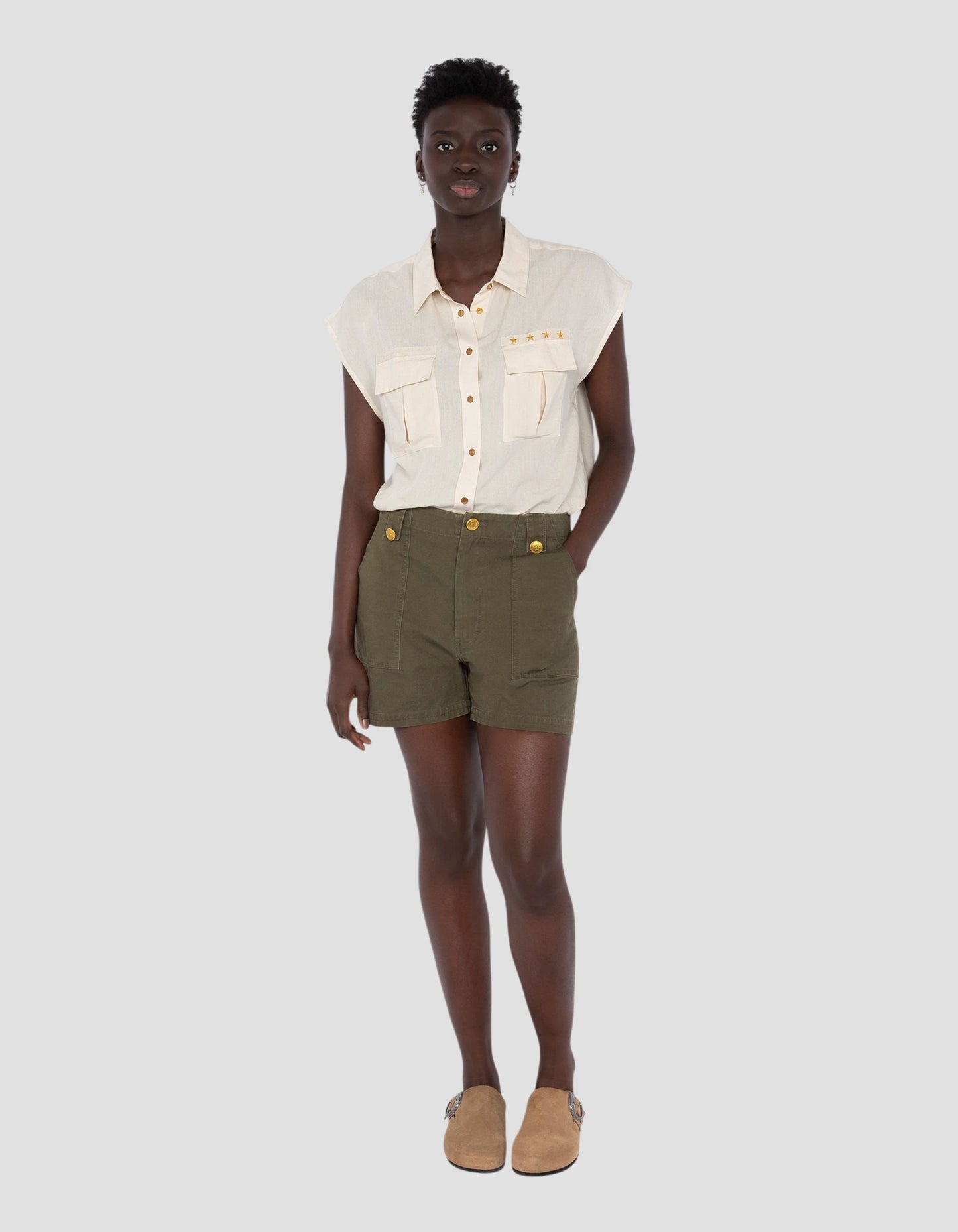 Chemise army légère blanche sans manche