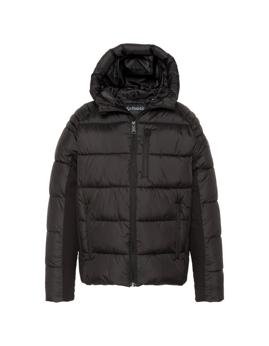 Blouson à capuche noir bi-matière