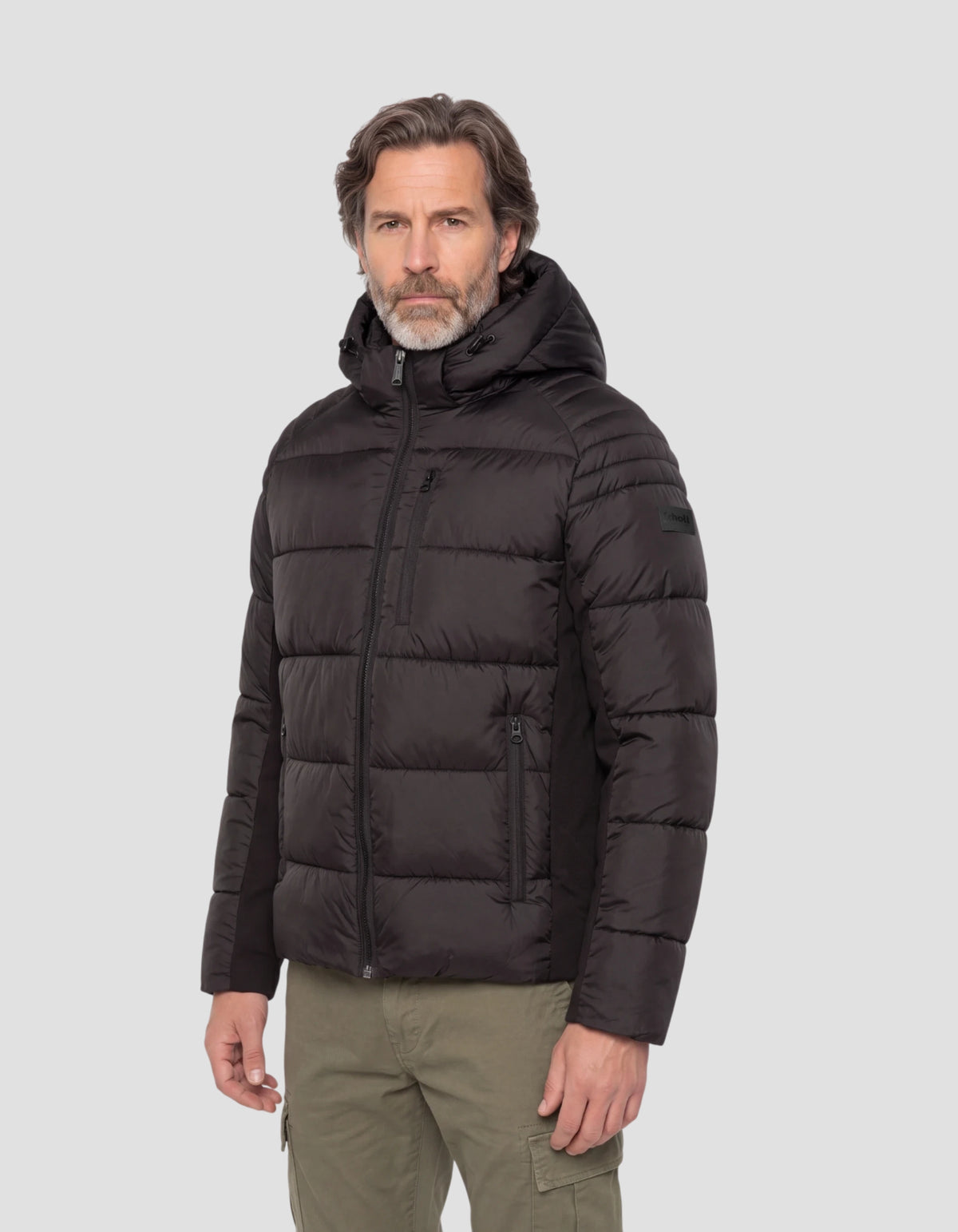 Schwarze Daunenjacke mit Kapuze im Materialmix-3