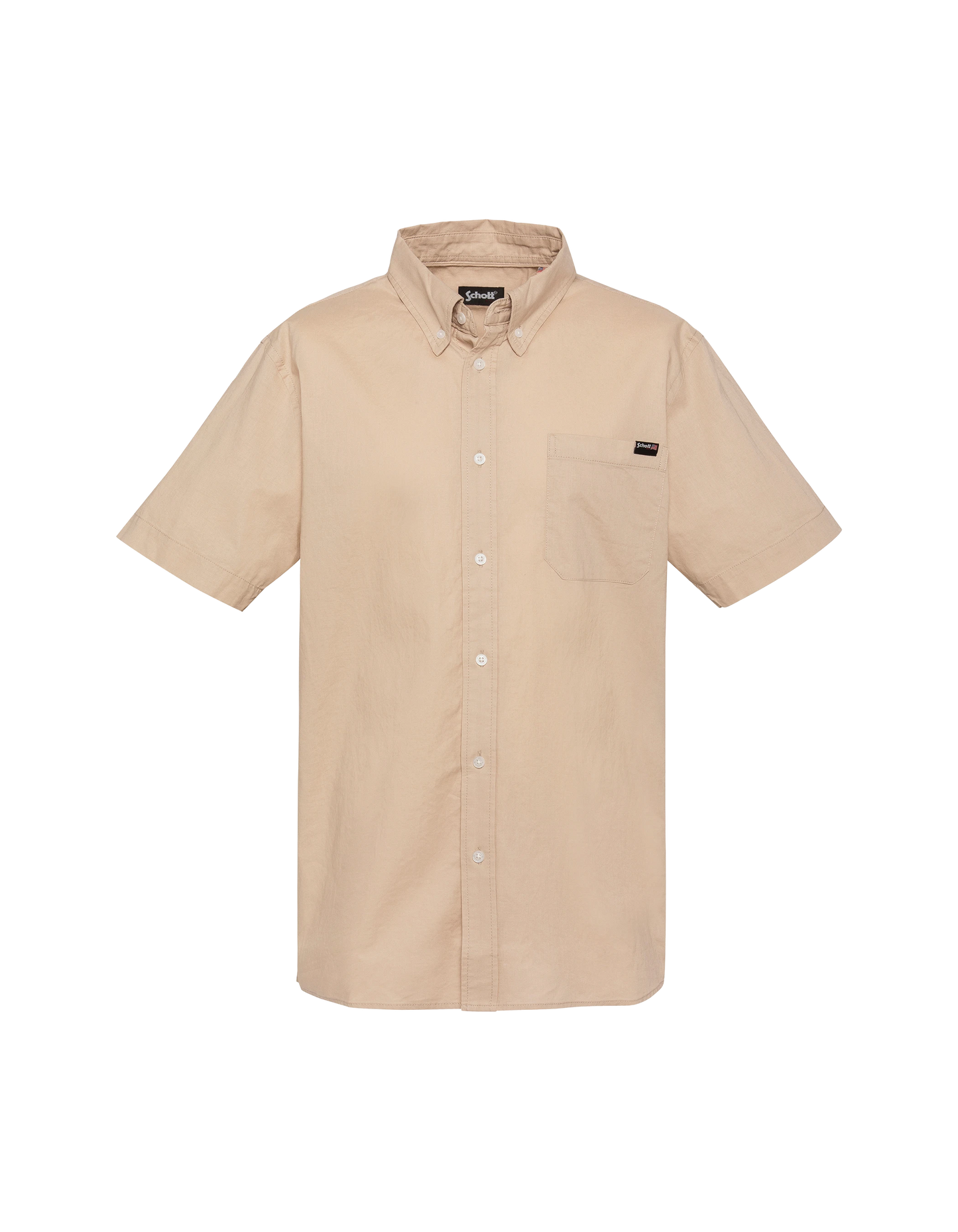 Chemise manches courtes beige avec poche plaquée