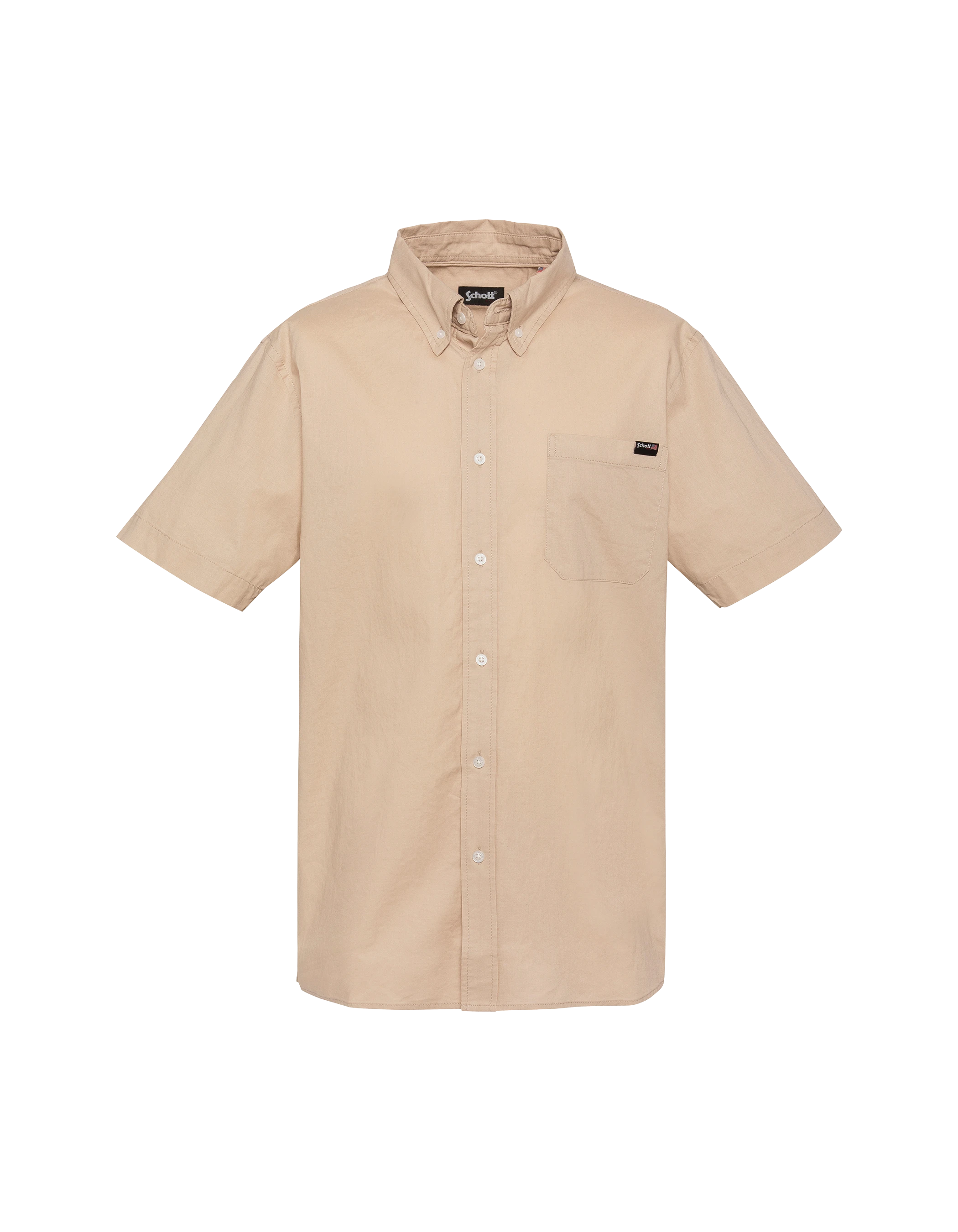 Chemise manches courtes beige avec poche plaquée-1