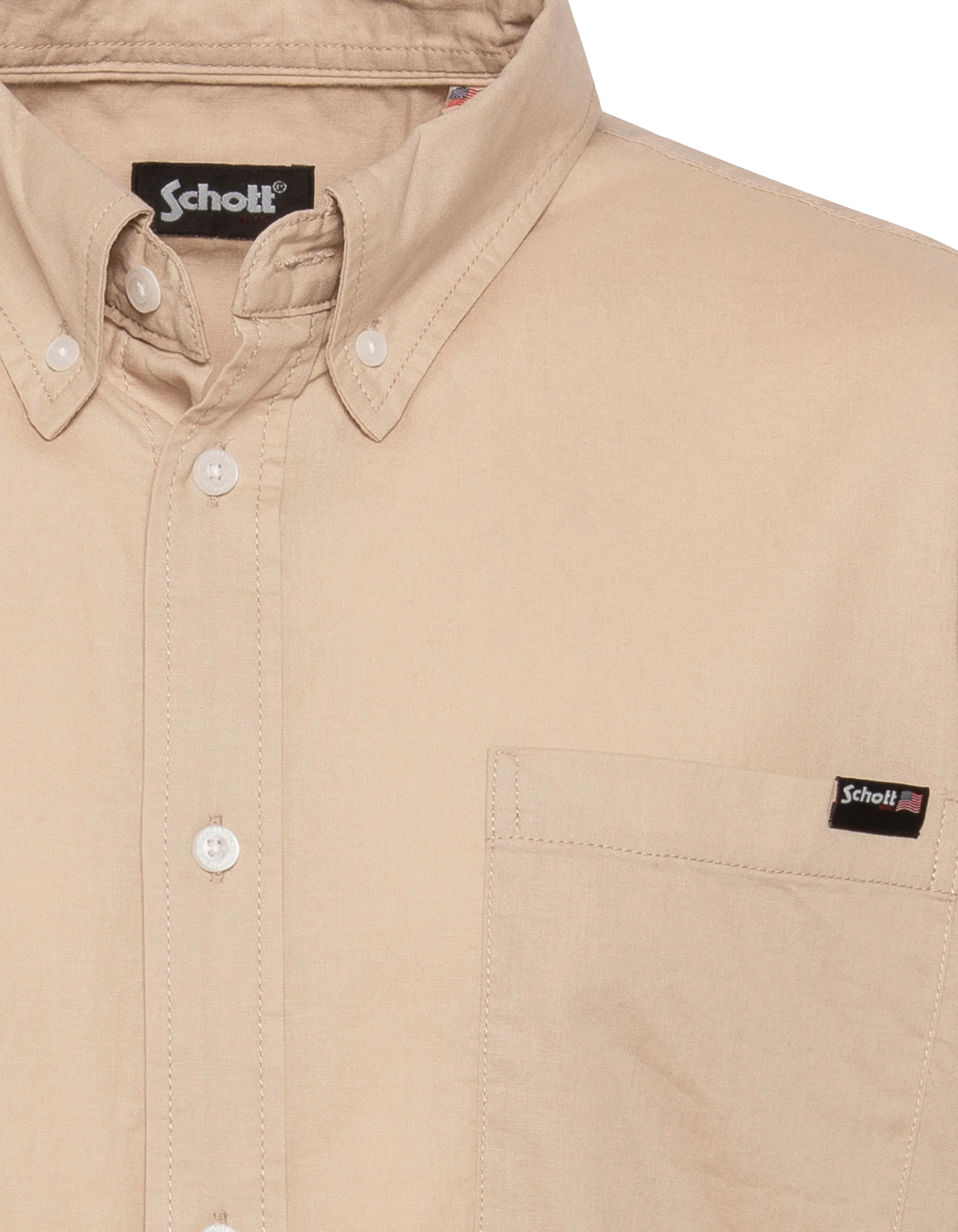 Chemise manches courtes beige avec poche plaquée