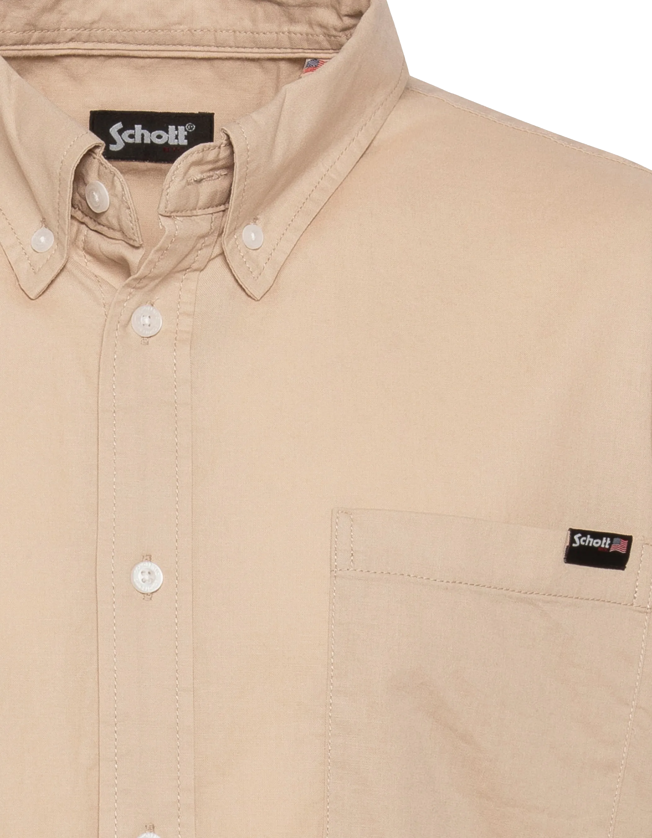 Chemise manches courtes beige avec poche plaquée-3