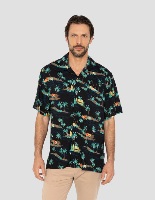 Camisa hawaiana negra clara