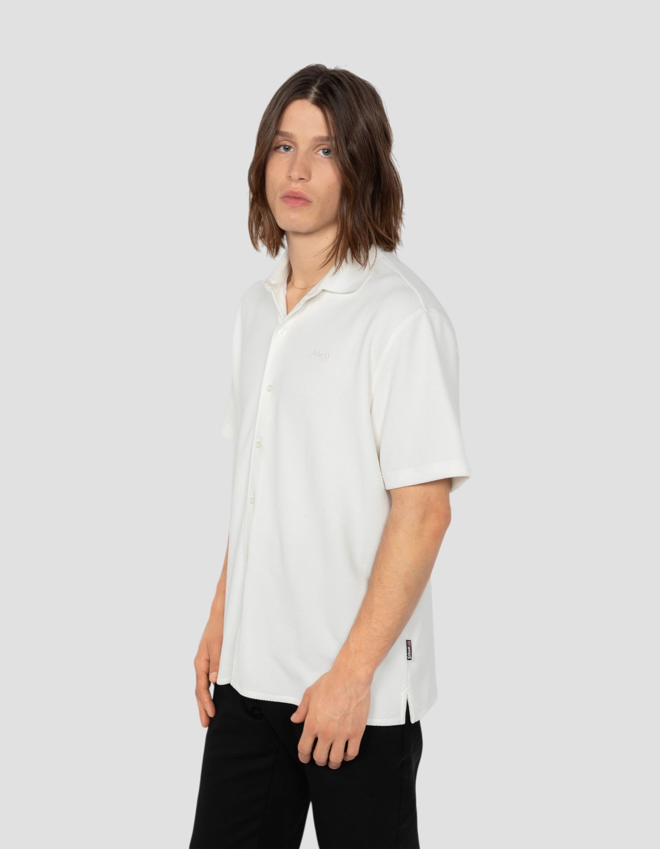 Waffle-effect knitted white shirt-3