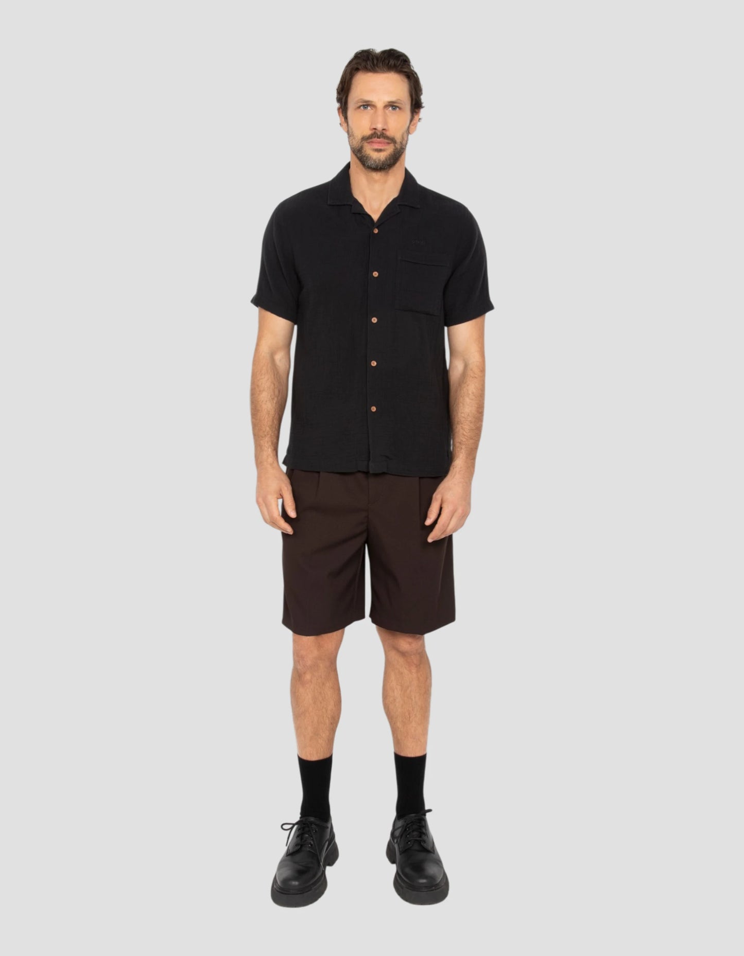 Schwarzes Hemd aus Baumwollgaze