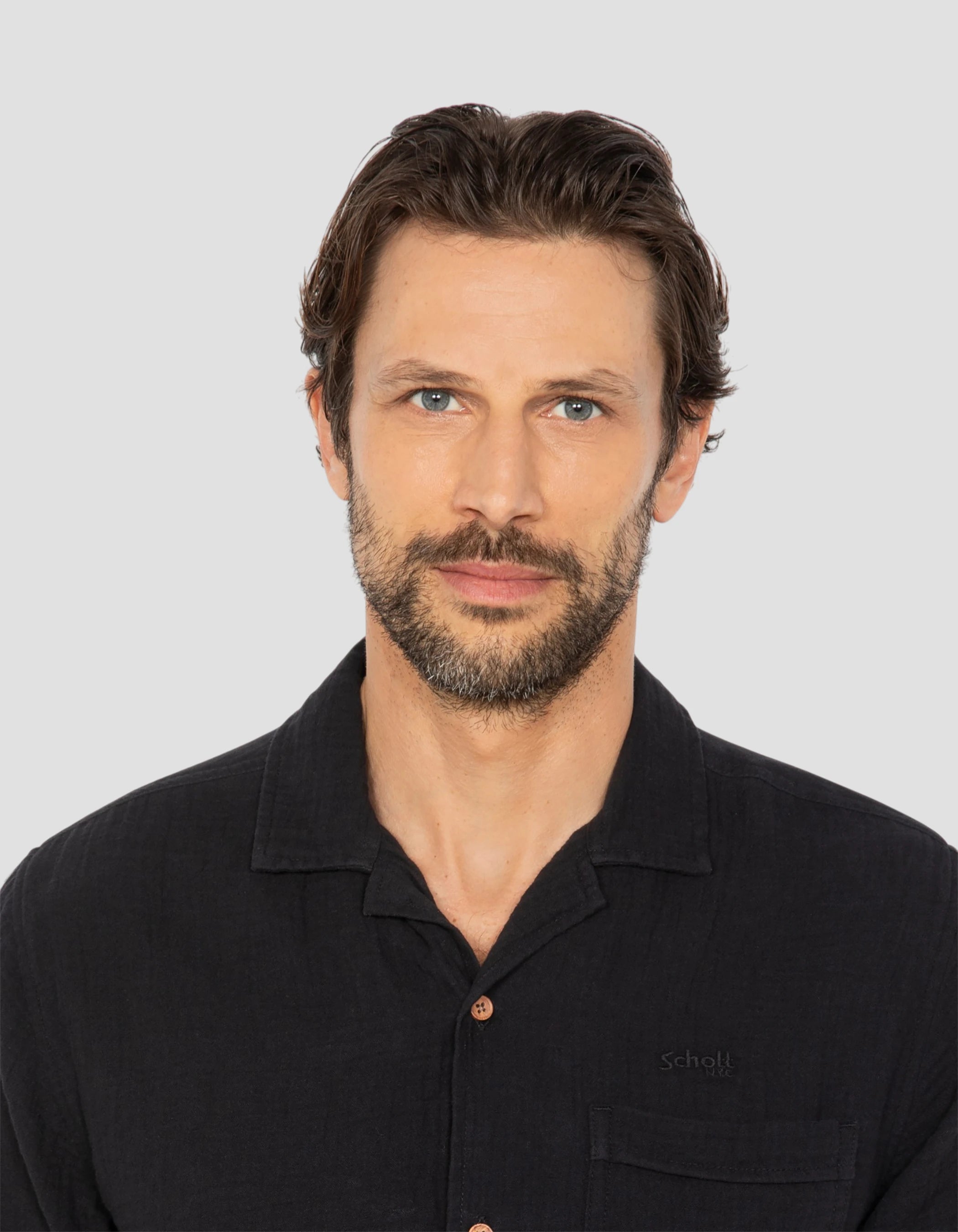 Schwarzes Hemd aus Baumwollgaze-4