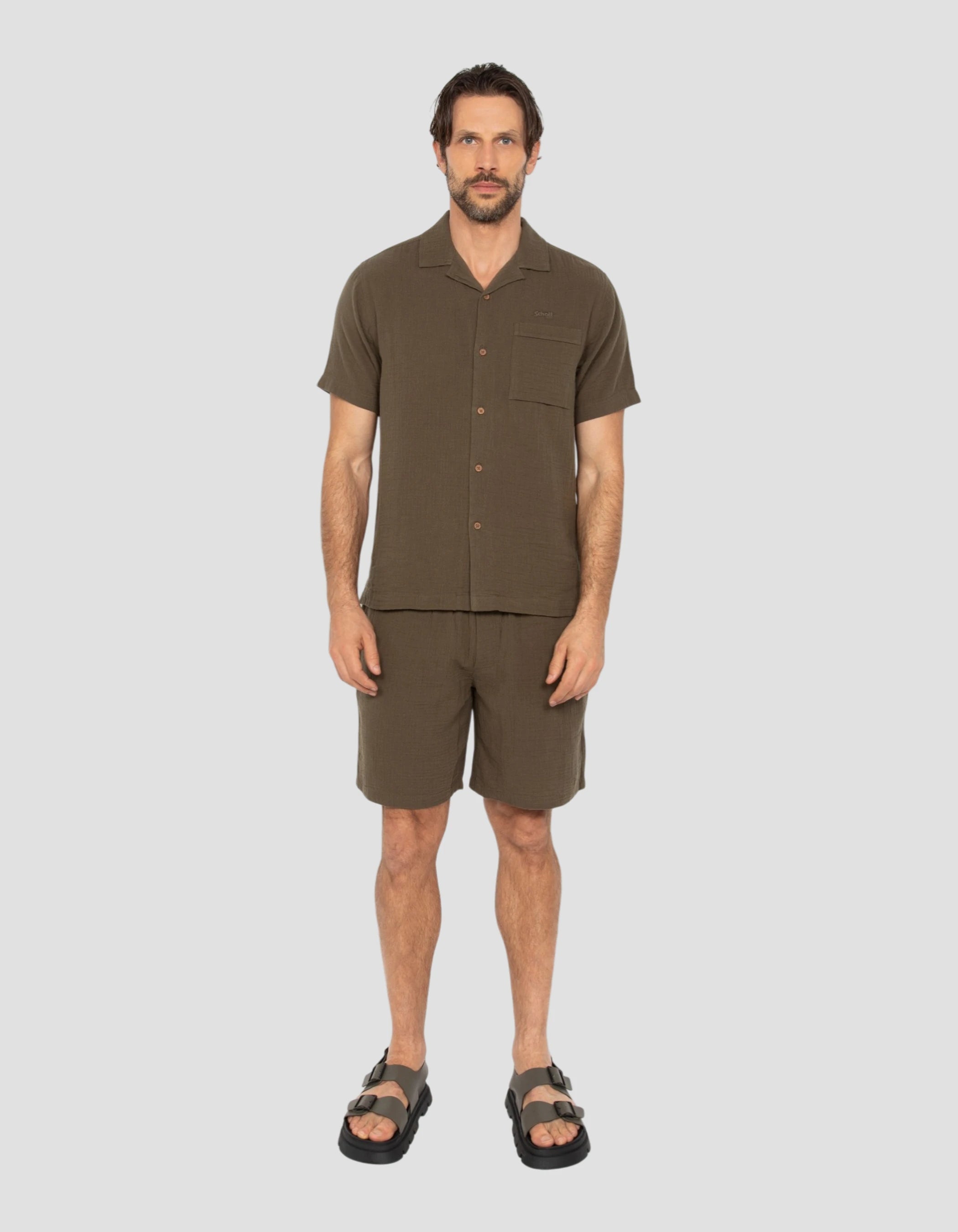 Khaki cotton gauze shirt-1