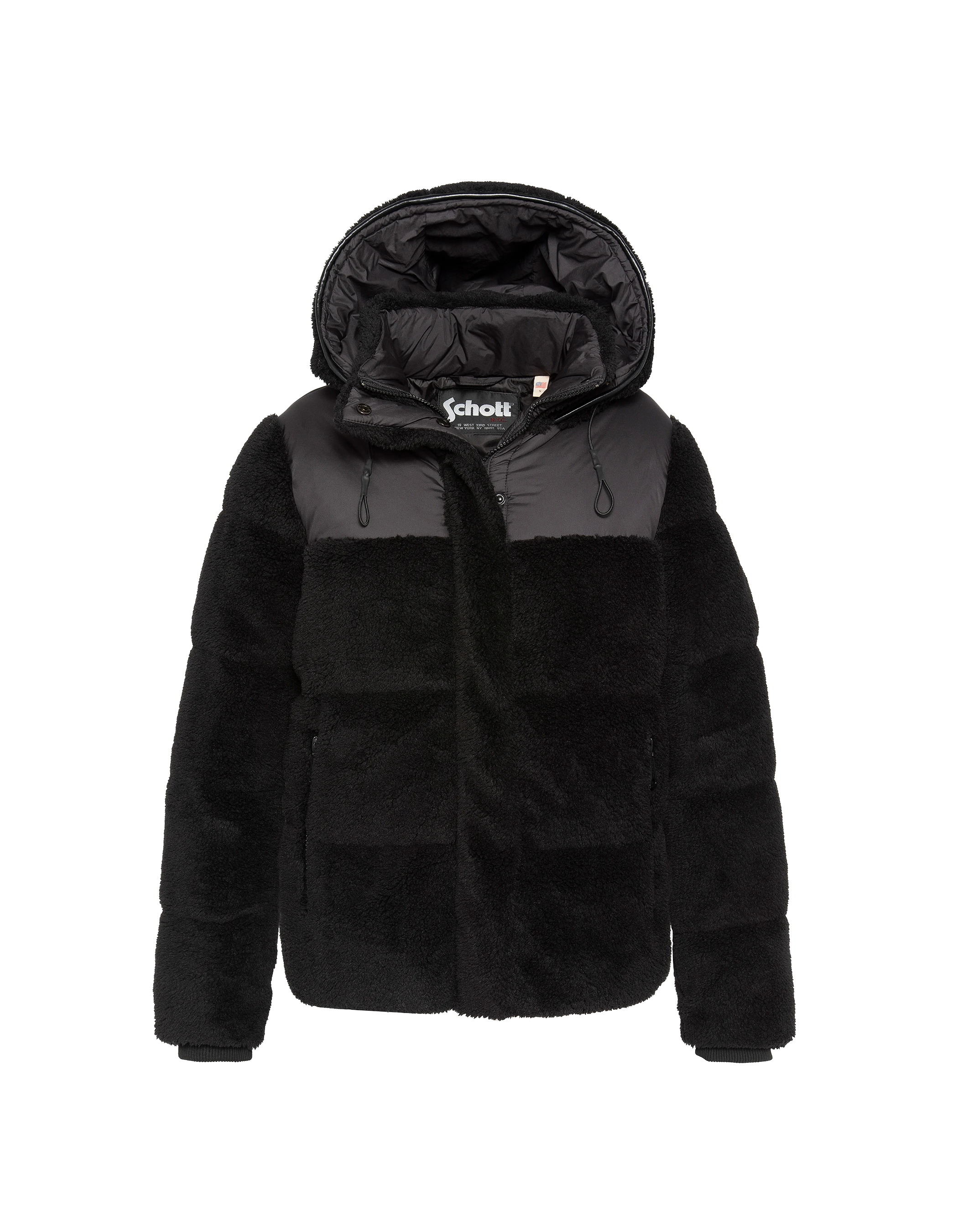 Chaqueta negra con cuello de piel sintética extraíble-2