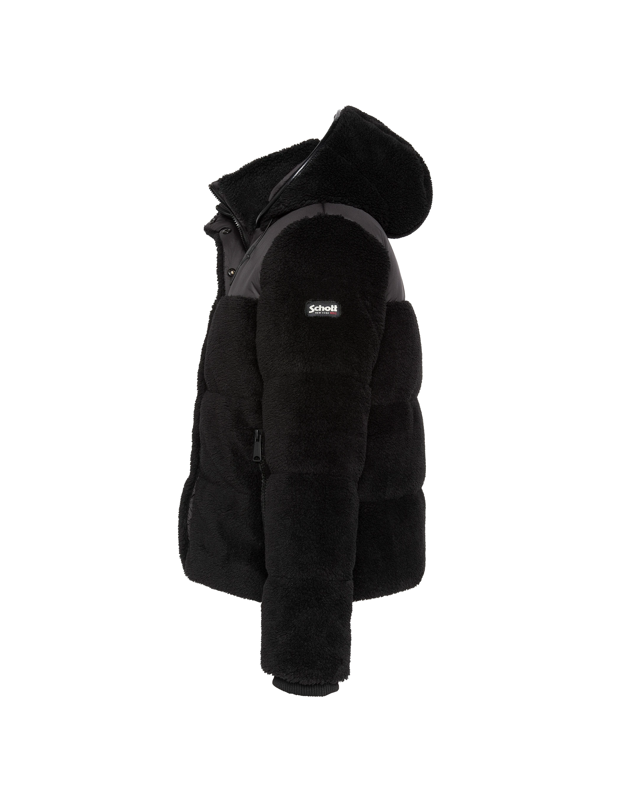 Chaqueta negra con cuello de piel sintética extraíble-5