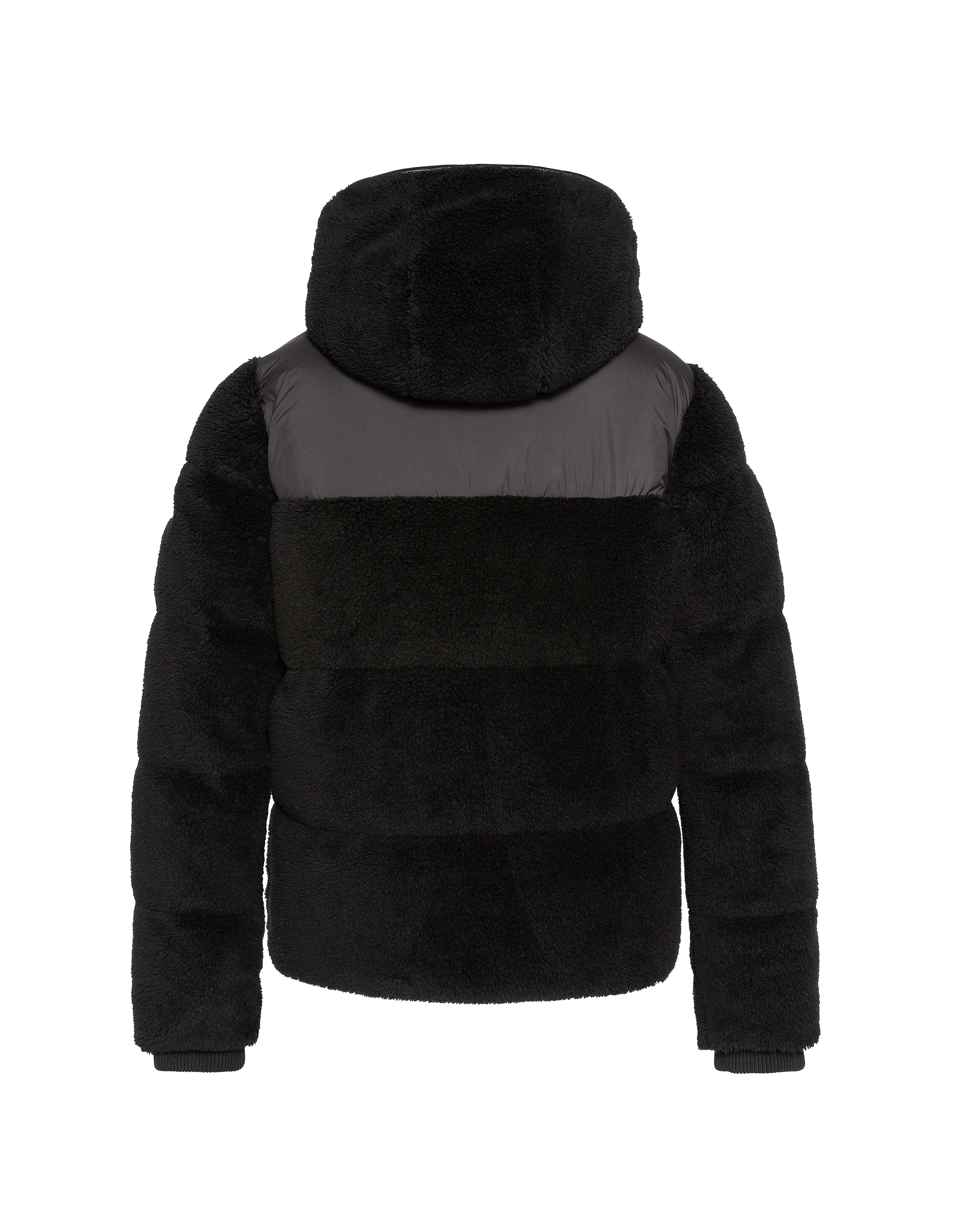 Chaqueta negra con cuello de piel sintética extraíble-7