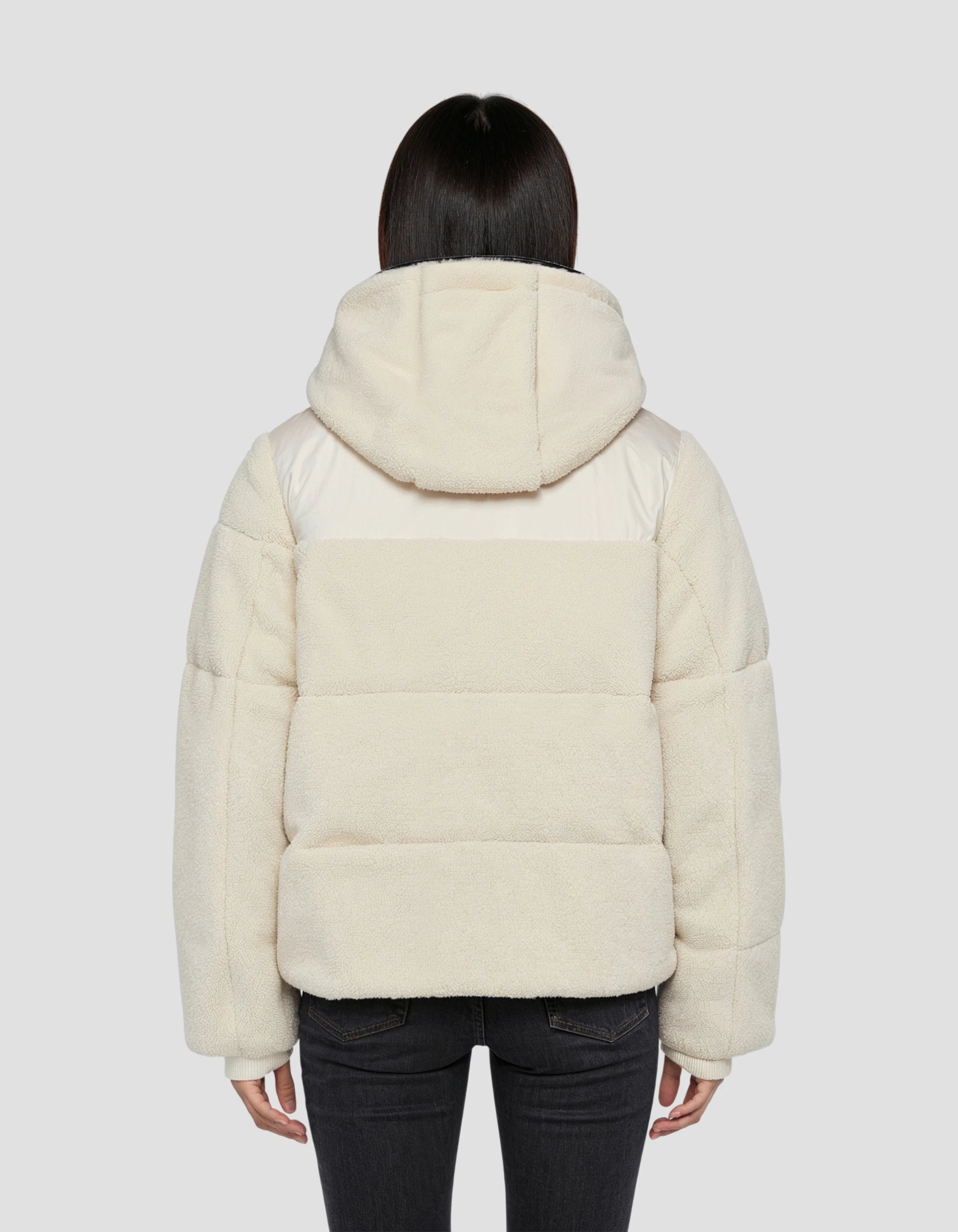 Giacca nera rotta con colletto di pelliccia in finto rimovibile-4