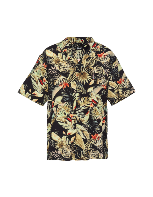 Camicia nera con stampa tropicale