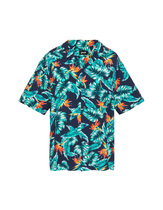 Chemisette bleu imprimé tropical