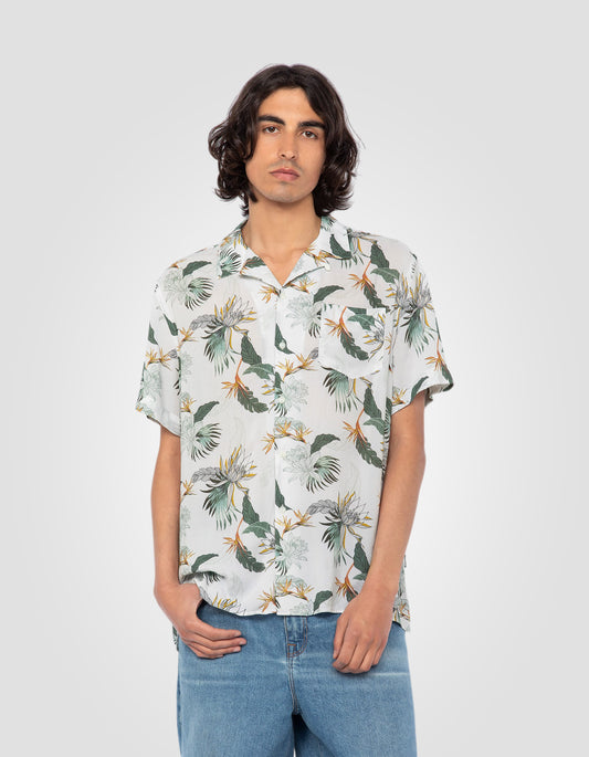 Camicia bianca hawaiana