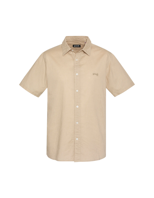 Camicia beige con cotone corto e maniche di lino