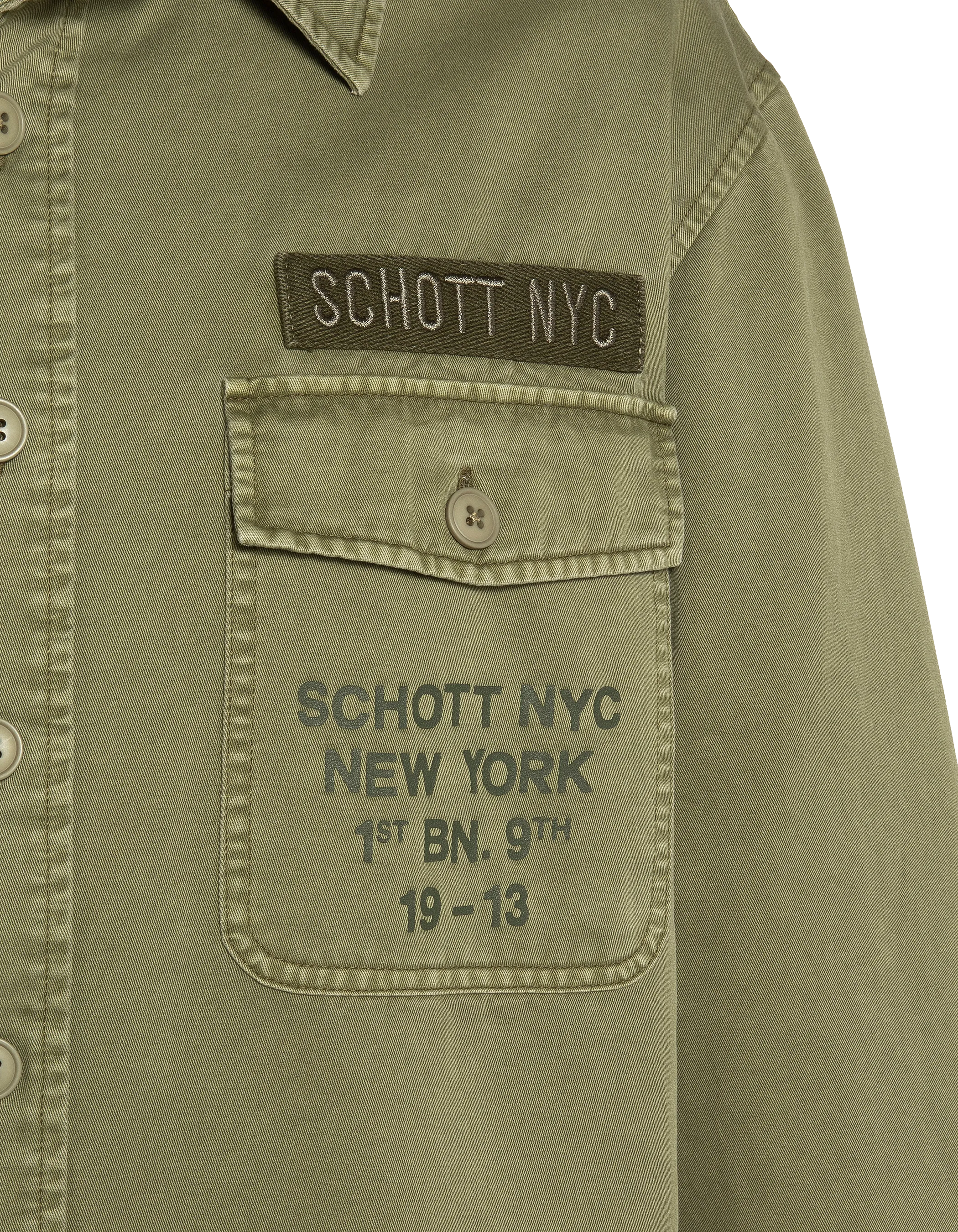 Sovracamicia militare ricamata e stampata color kaki in cotone lavato-6