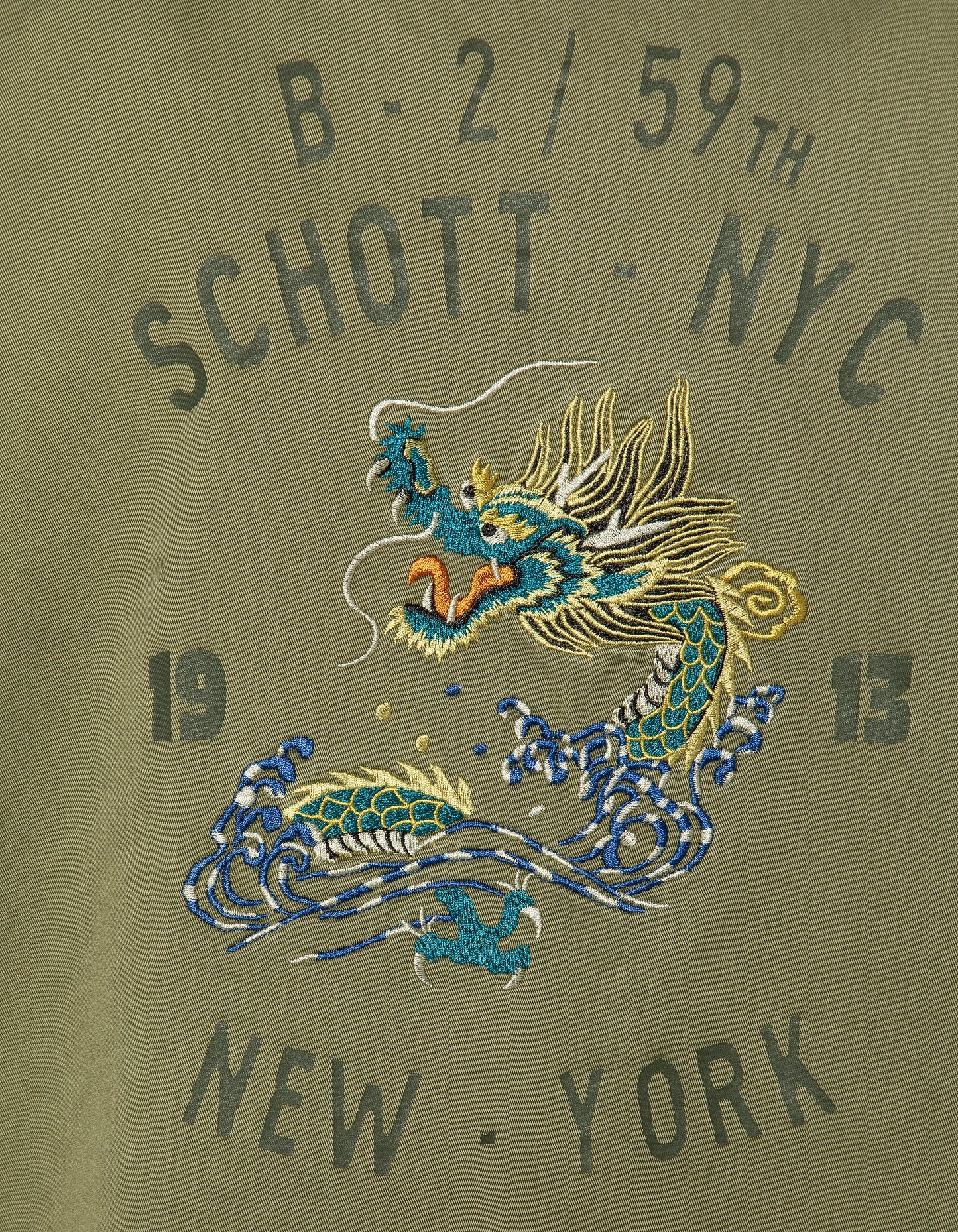 Sovracamicia militare ricamata e stampata color kaki in cotone lavato