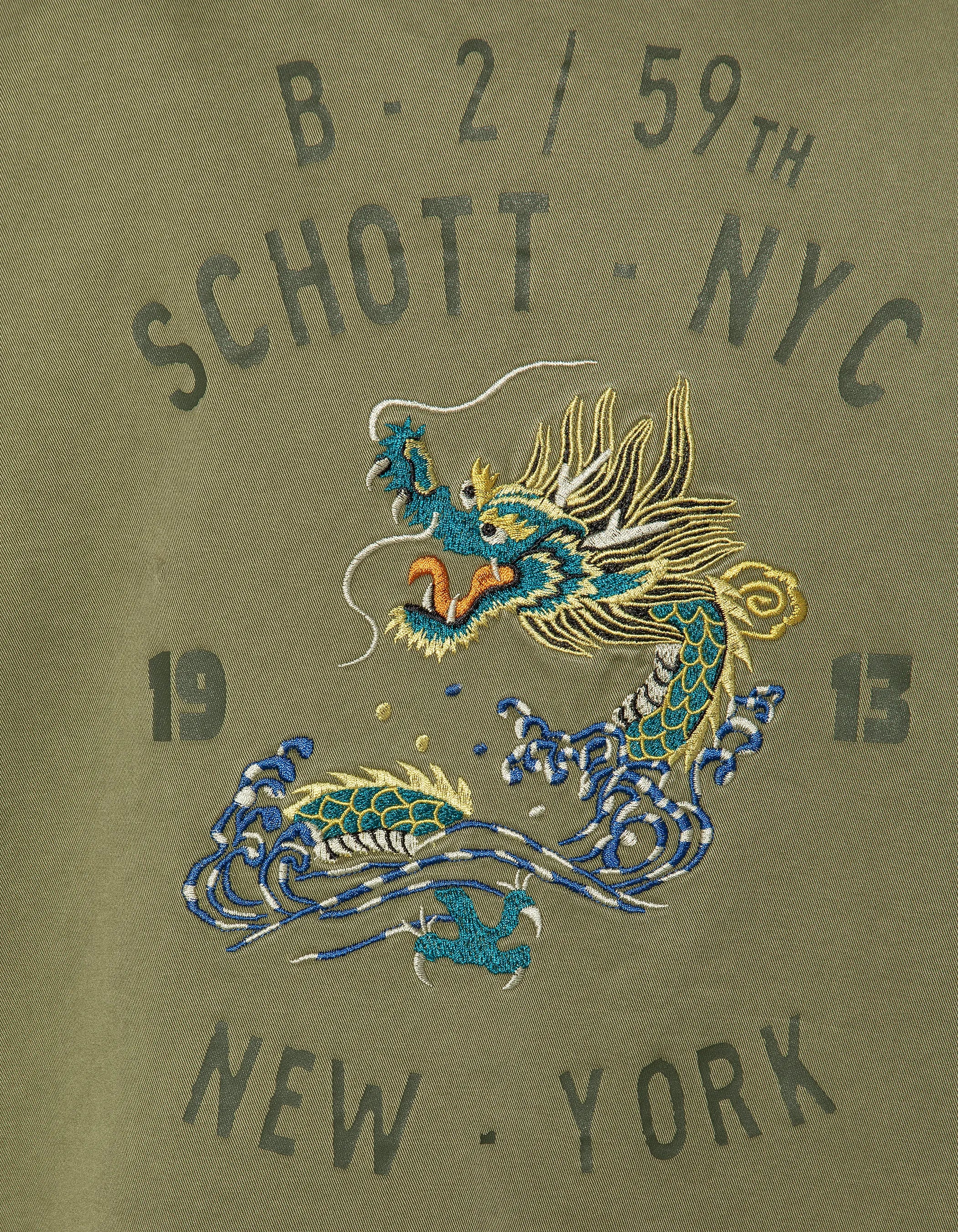 Sovracamicia militare ricamata e stampata color kaki in cotone lavato-7