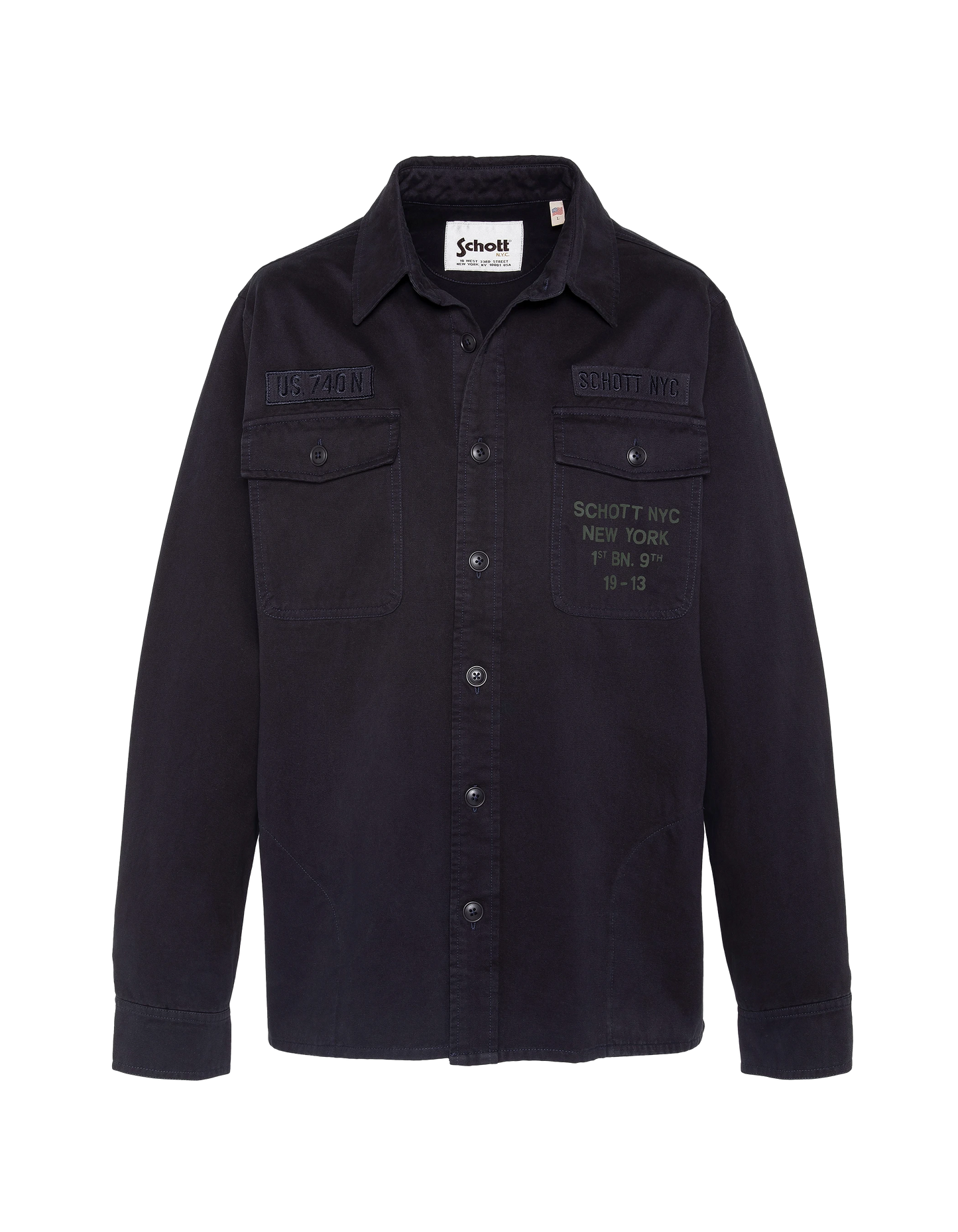 Sobrecamisa militar bordada y estampada azul marino de algodón lavado