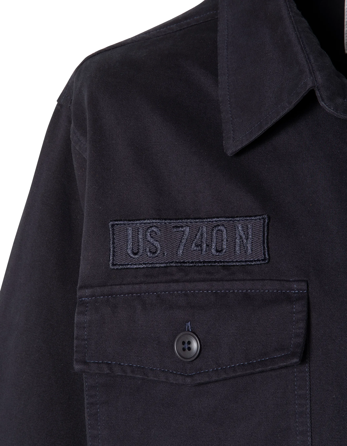 Sobrecamisa militar bordada y estampada azul marino de algodón lavado