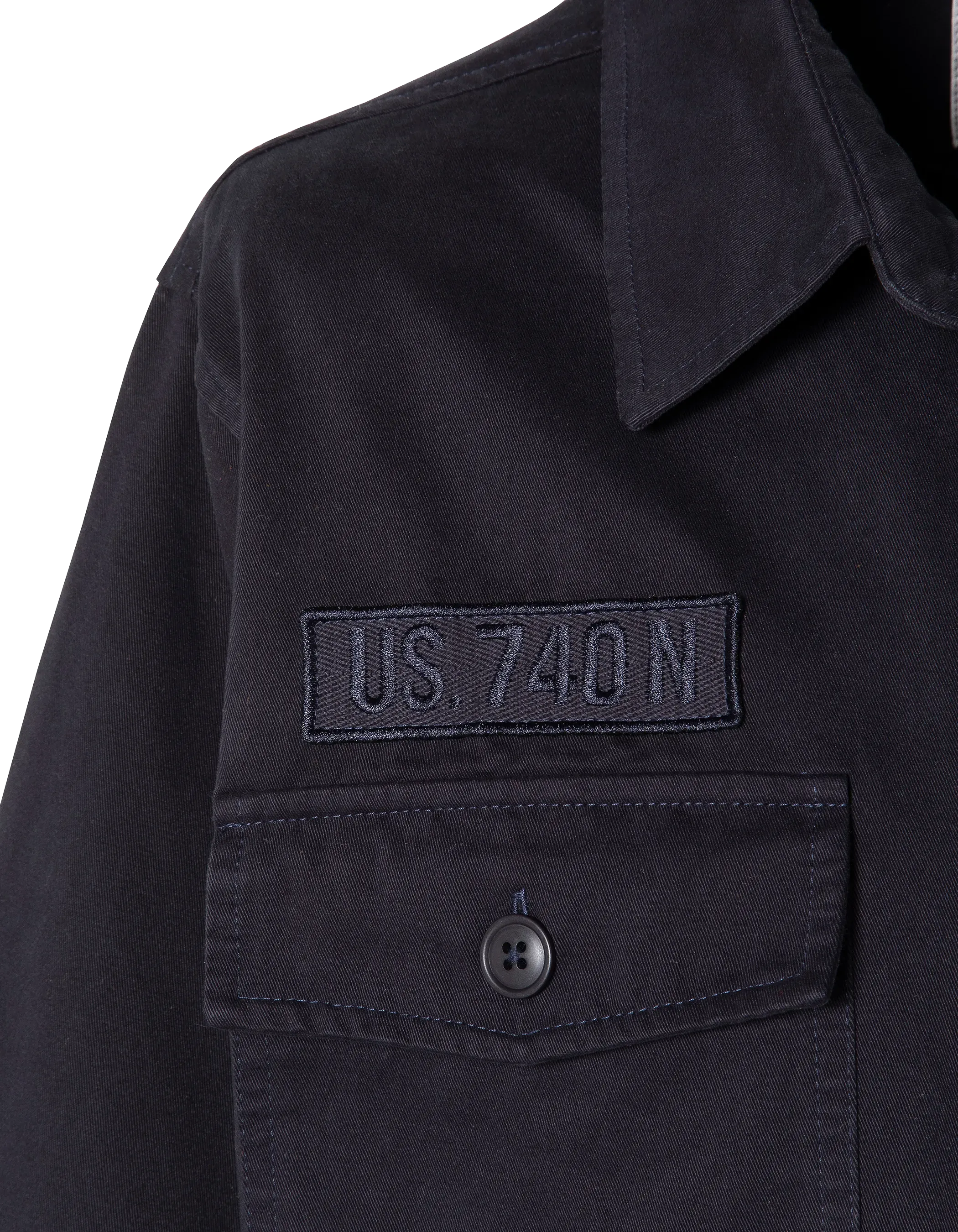 Sobrecamisa militar bordada y estampada azul marino de algodón lavado-4