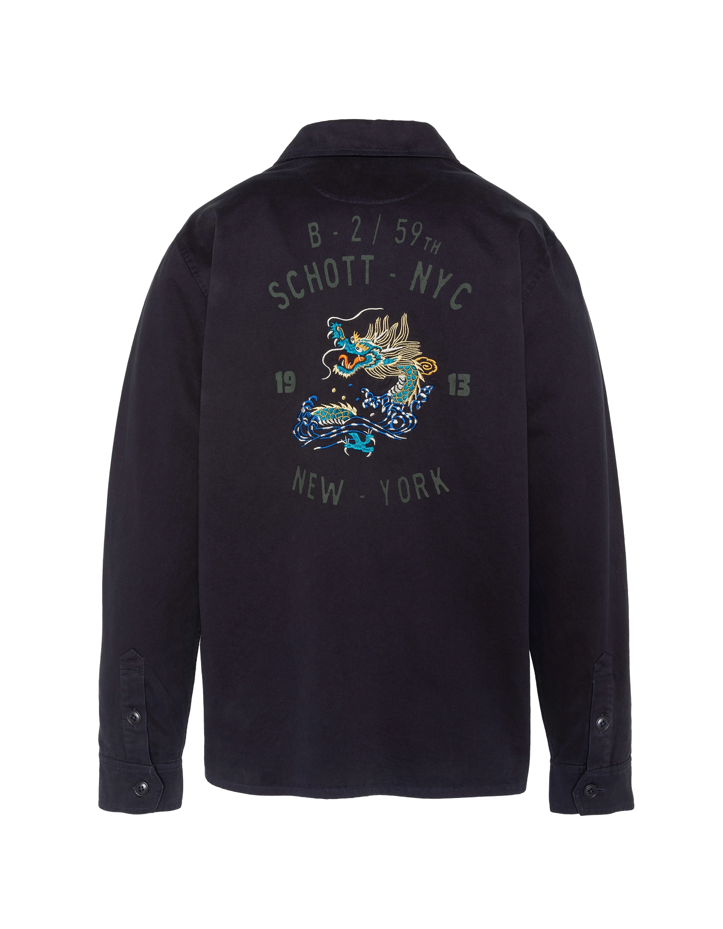 Sobrecamisa militar bordada y estampada azul marino de algodón lavado