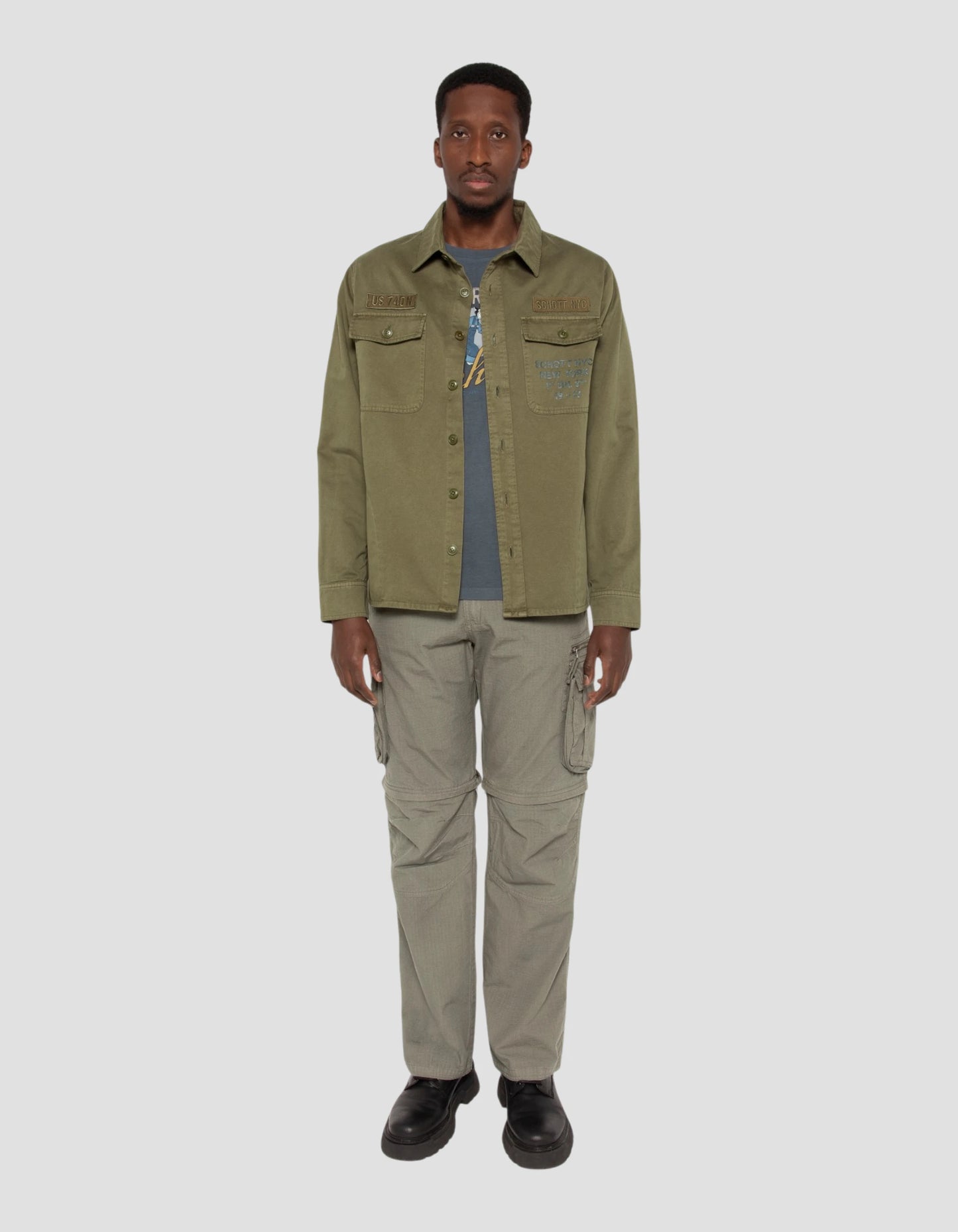 Overshirt militare kaki in cotone lavato