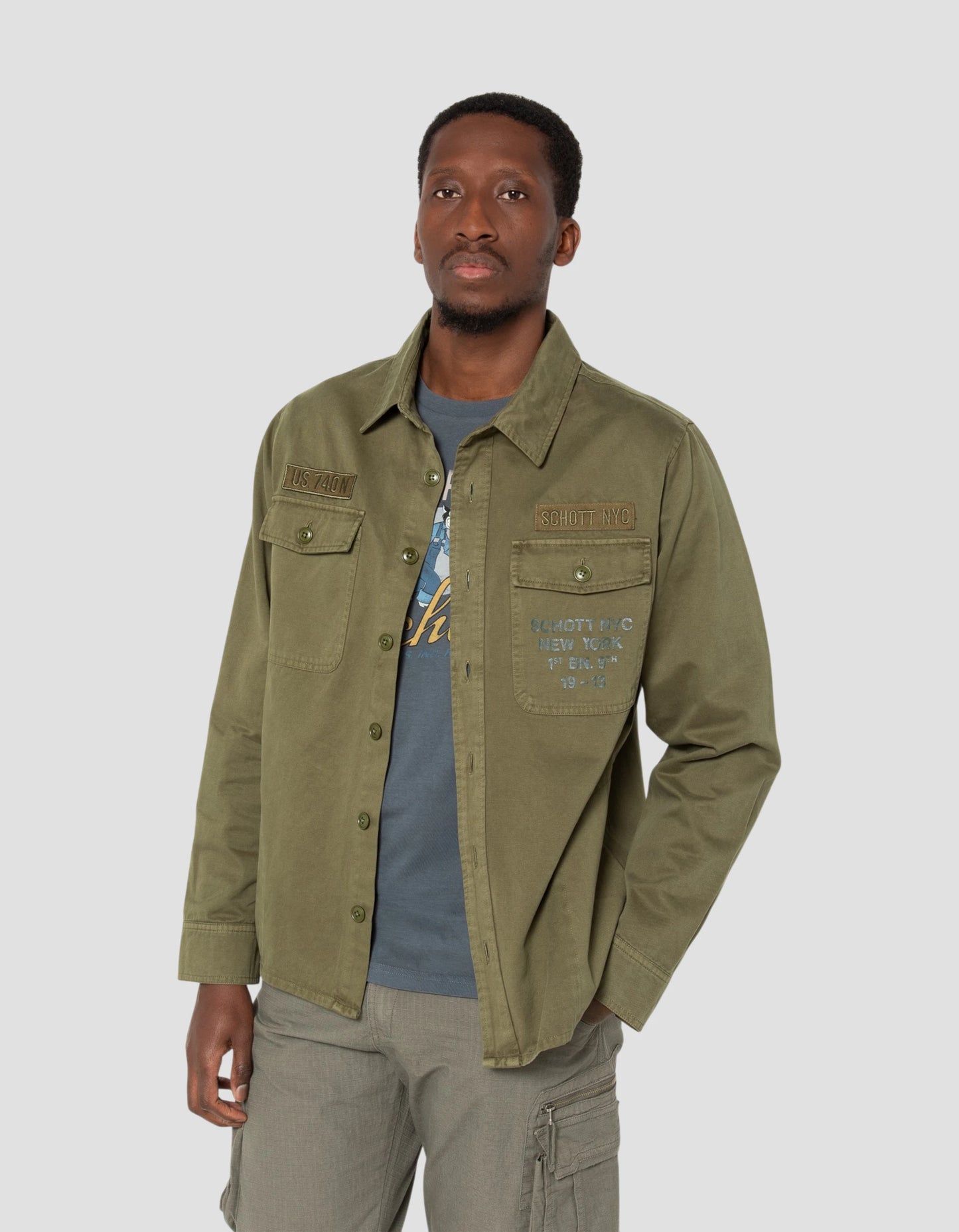 Overshirt militare kaki in cotone lavato