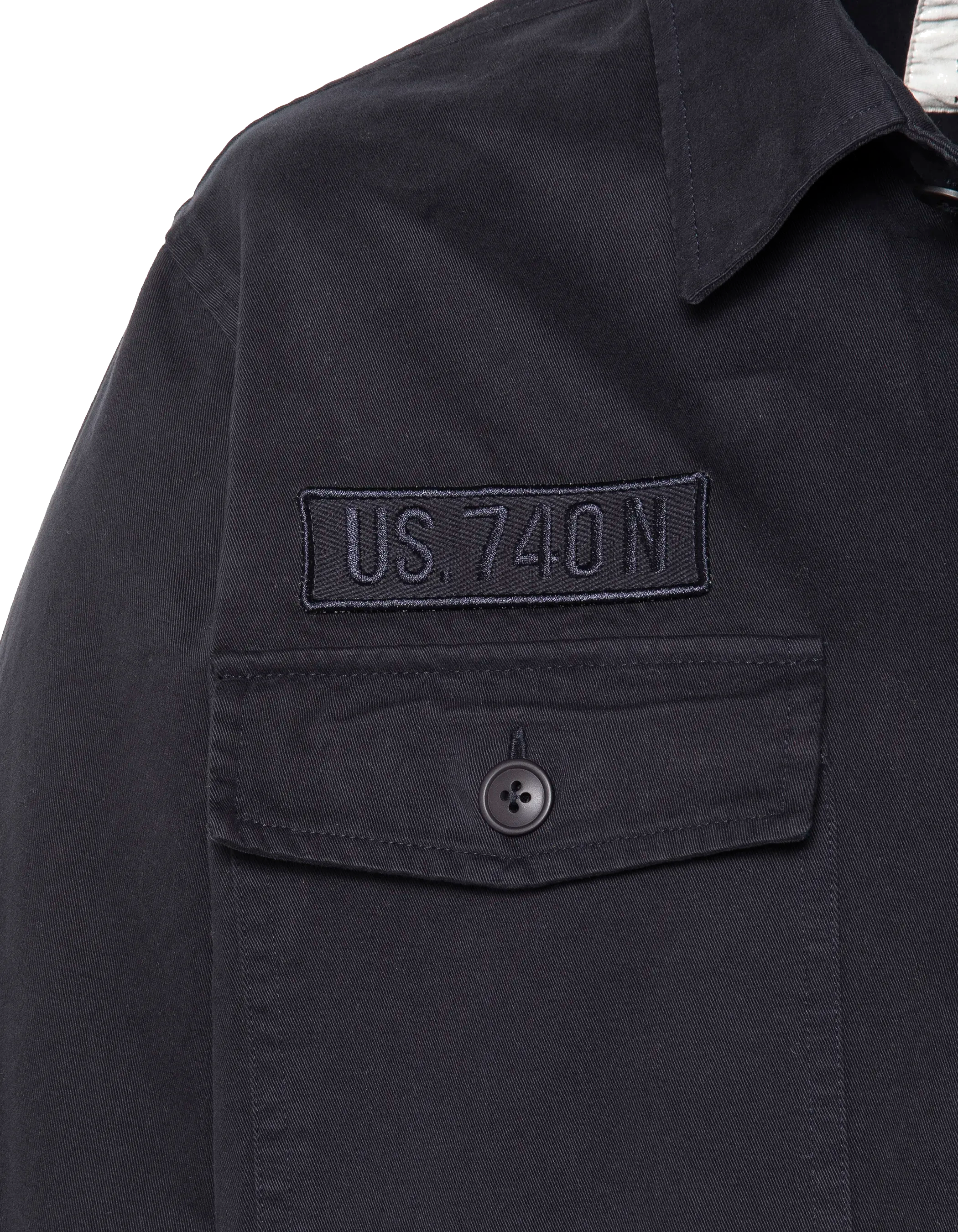 Marineblaues Army-Overshirt aus gewaschener Baumwolle-4