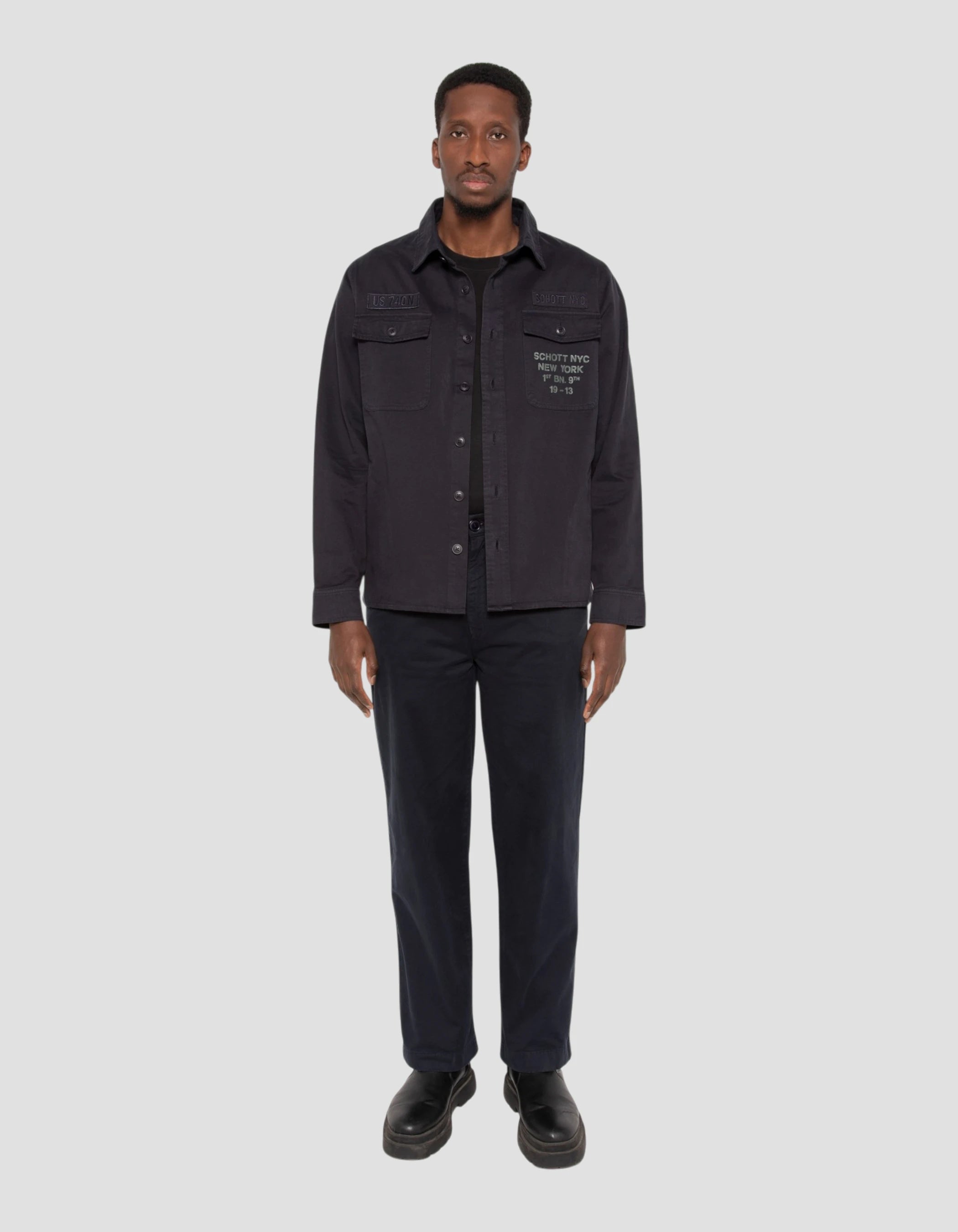 Overshirt blu navy militare in cotone lavato-1