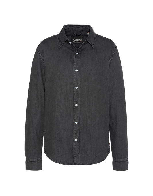 Grey long-sleeved denim shirt