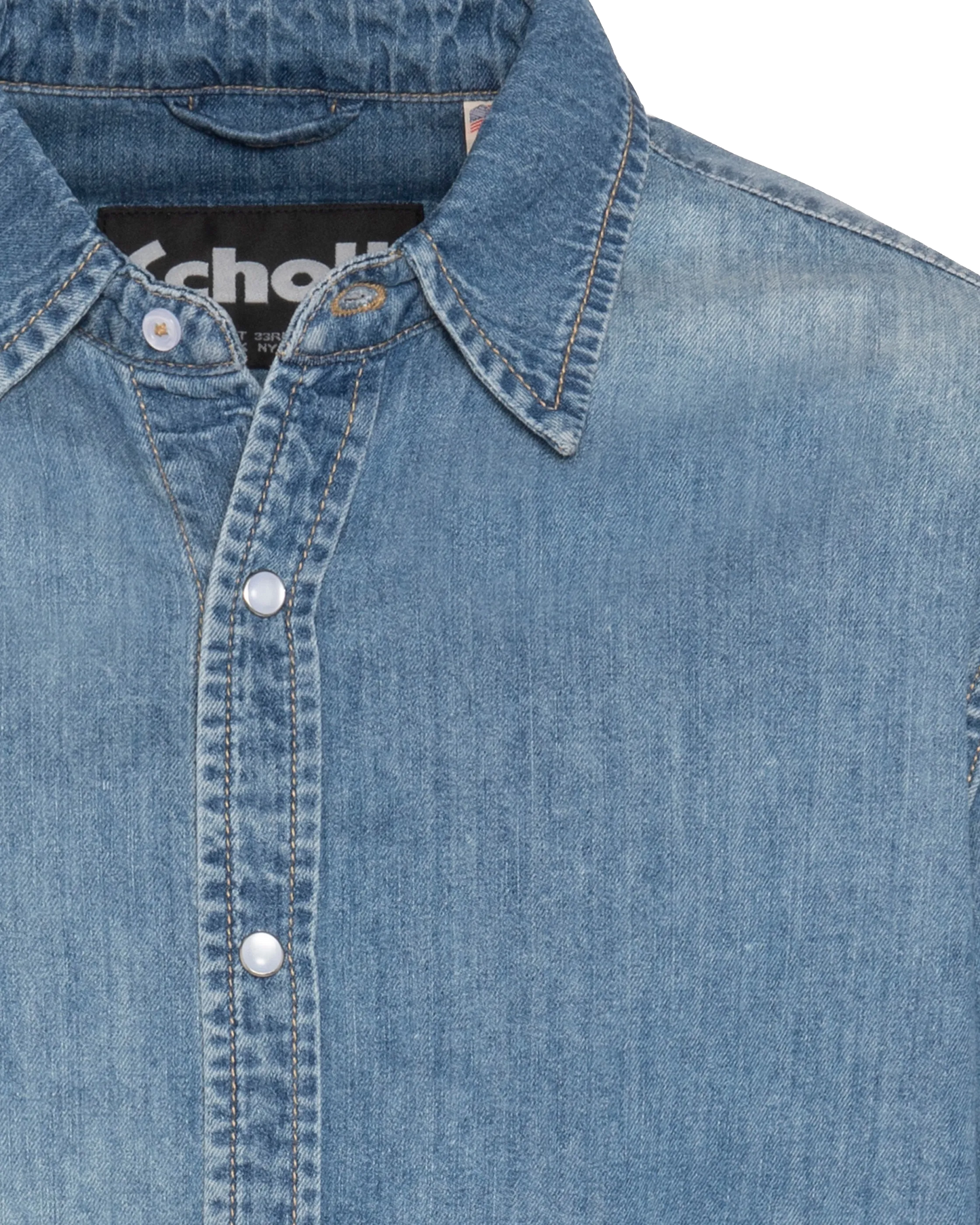 Shirt with long sleeves in washed denim