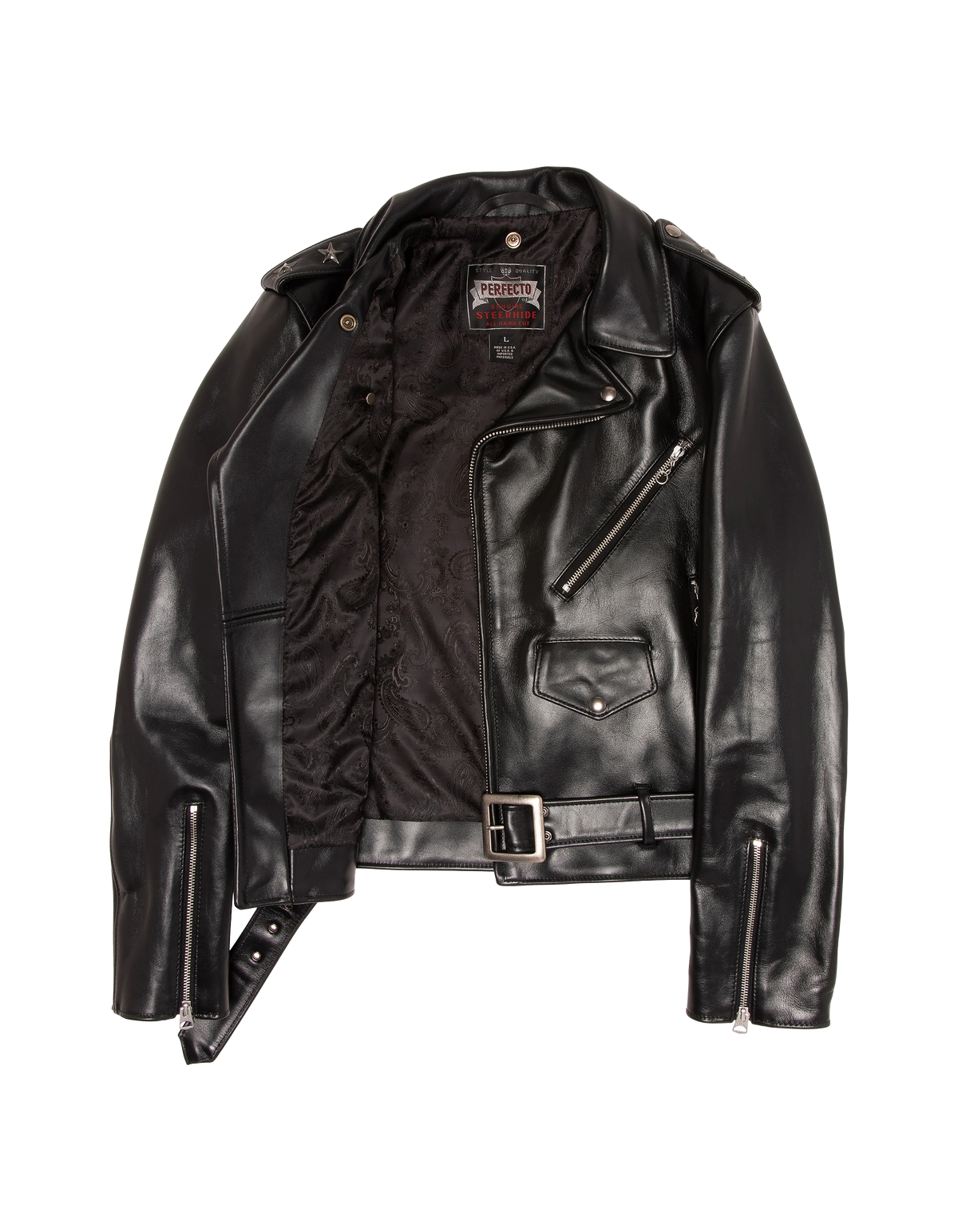 Chaqueta de moto negra Perfecto® “Born to Ride – Two Star”
