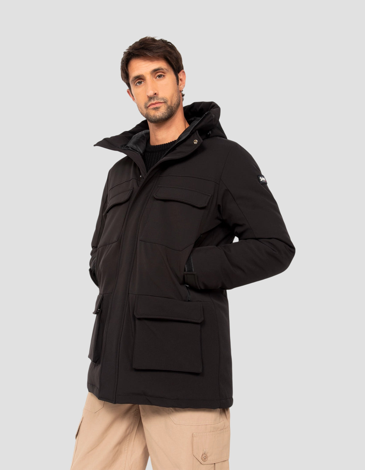 Parka multipoches à capuche noire