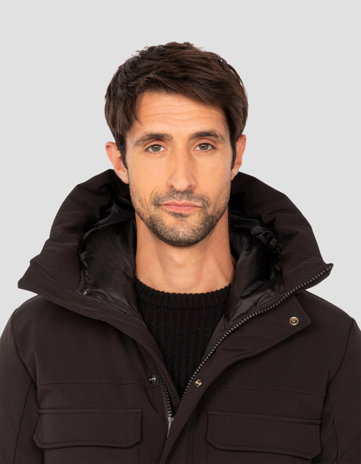 Parka multipoches à capuche noire