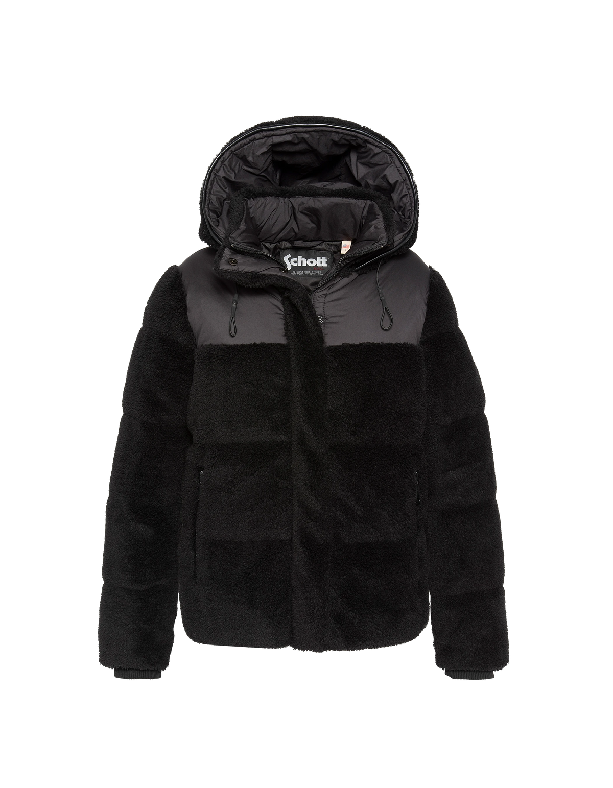 Piumino sherpa bimateriale nero con cappuccio