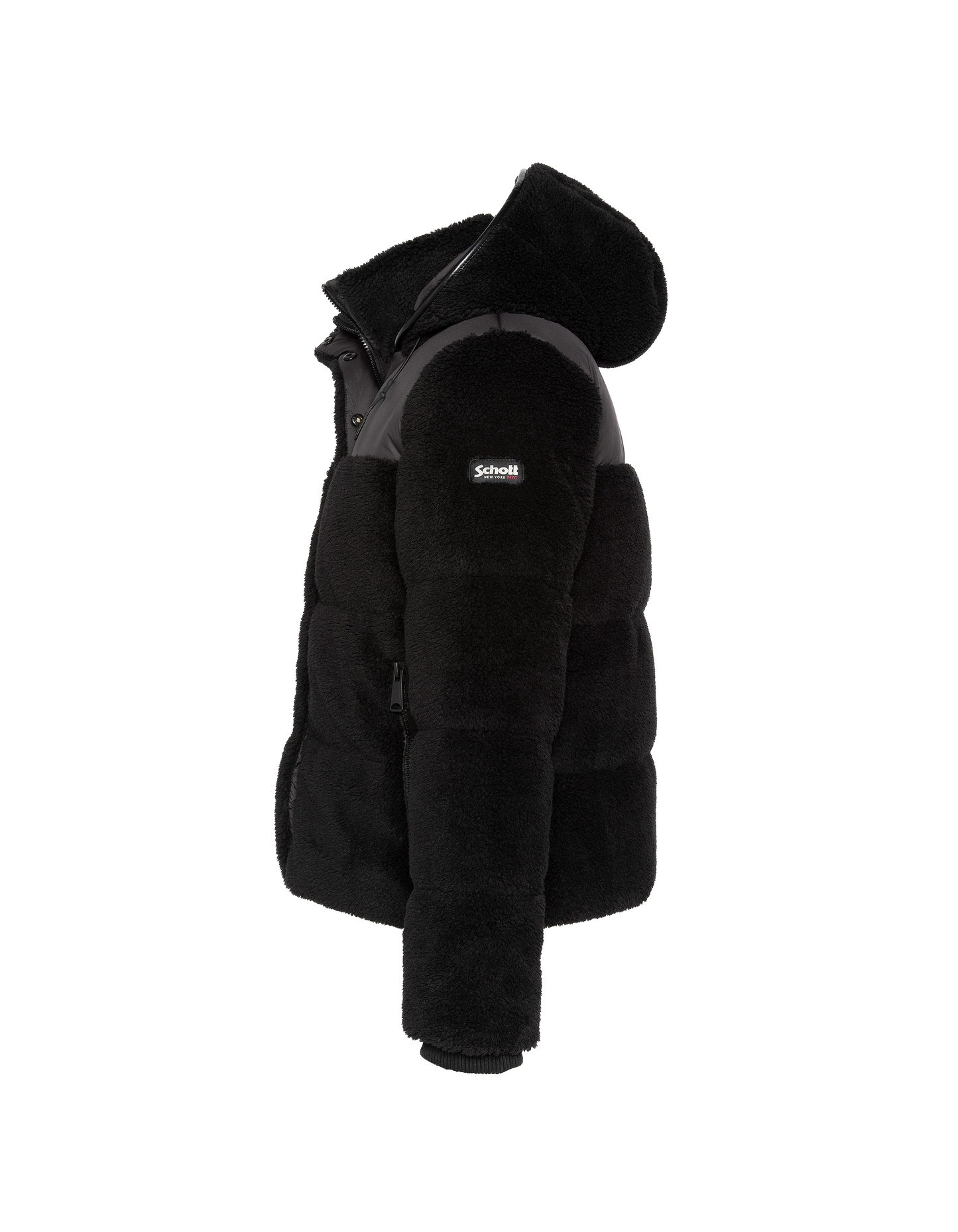 Piumino sherpa bimateriale nero con cappuccio