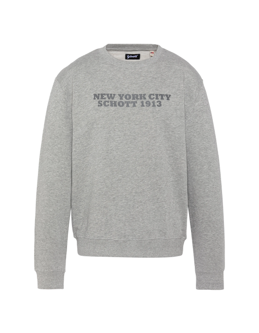 Gray Sweatshirt Printed Round Collar