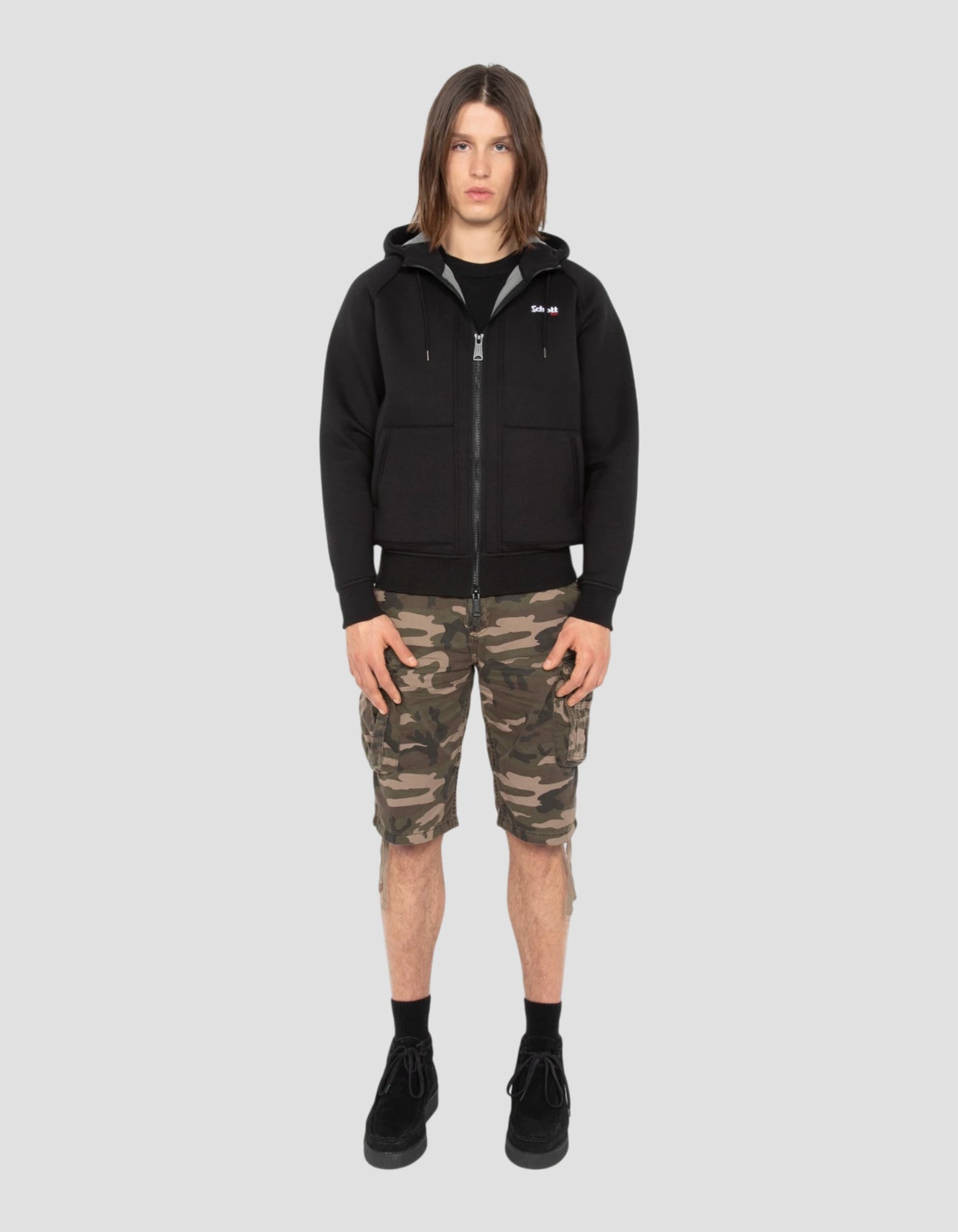 Schwarzes Kapuzen-Sweatshirt mit Reißverschluss aus Triplux