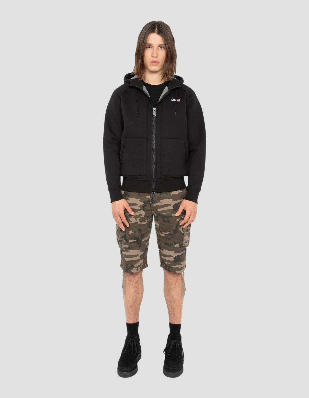 zip sweatshirt black hoodie in Triplux - SW4021 | Schott NYC®