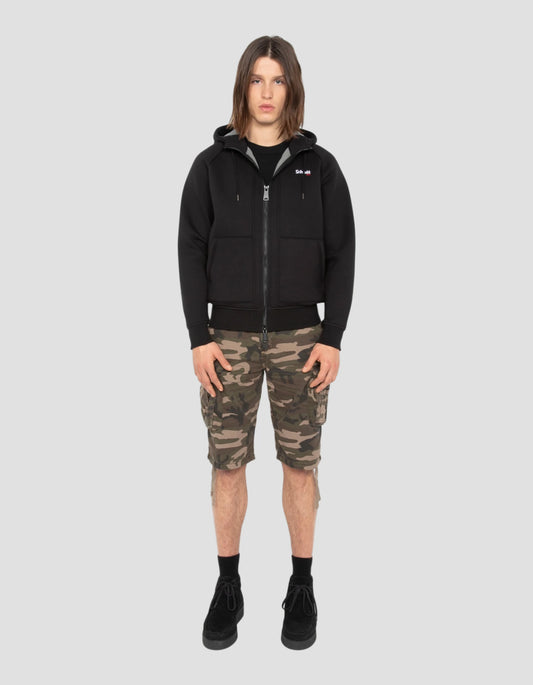 Sweatshirt zippé noir à capuche en Triplux