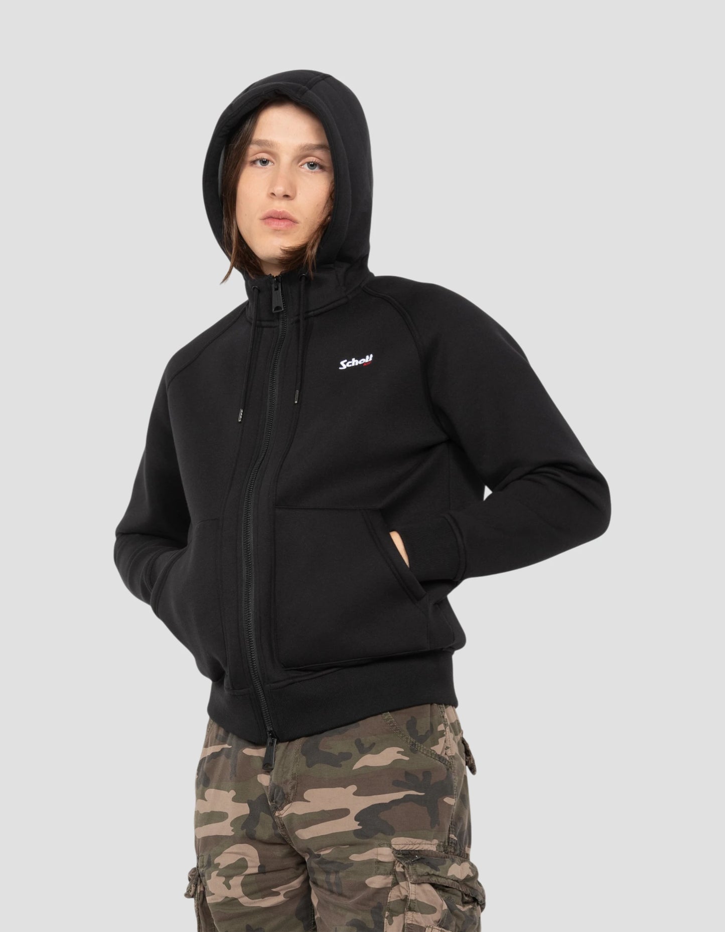 Schwarzes Kapuzen-Sweatshirt mit Reißverschluss aus Triplux