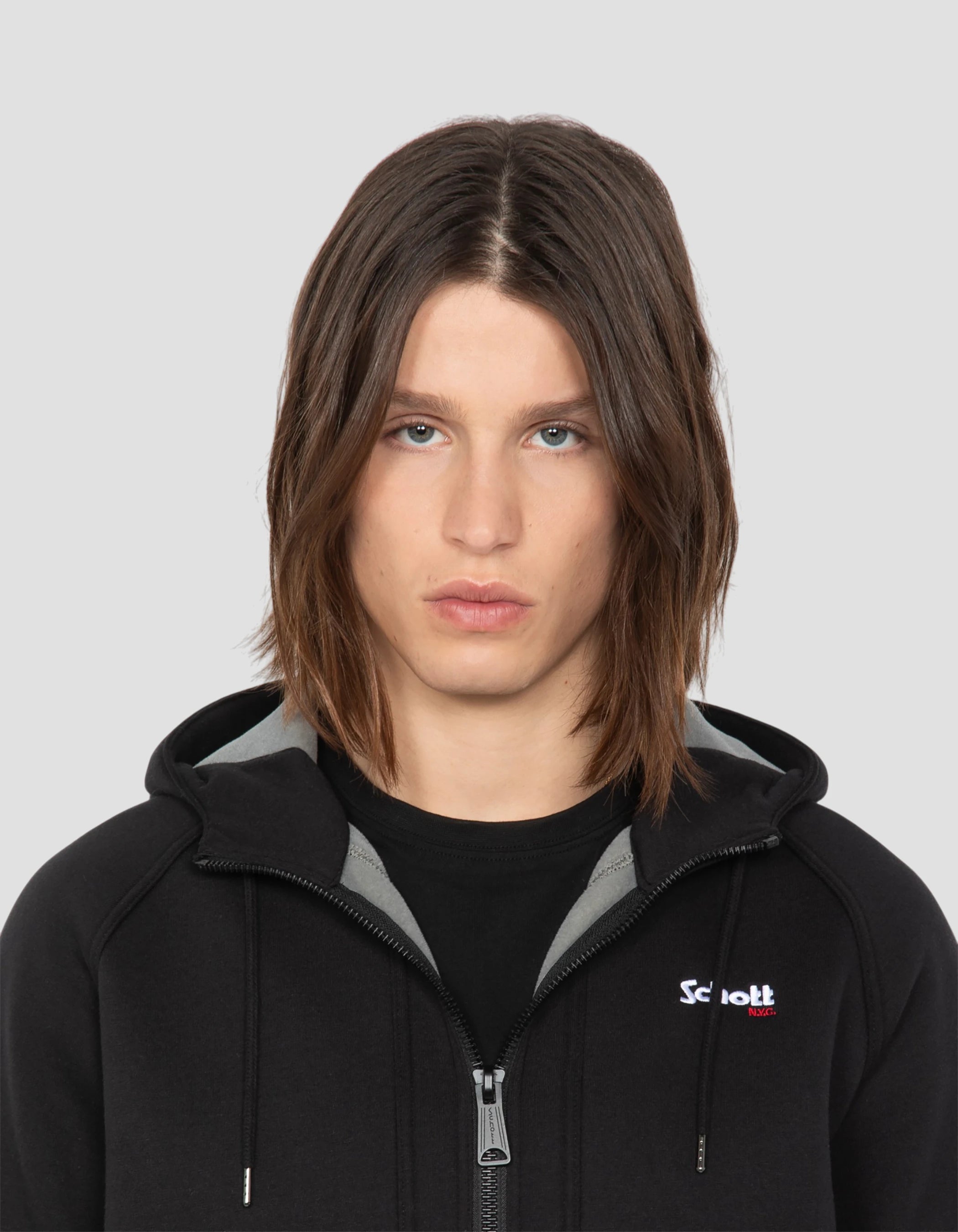 Schwarzes Kapuzen-Sweatshirt mit Reißverschluss aus Triplux-4