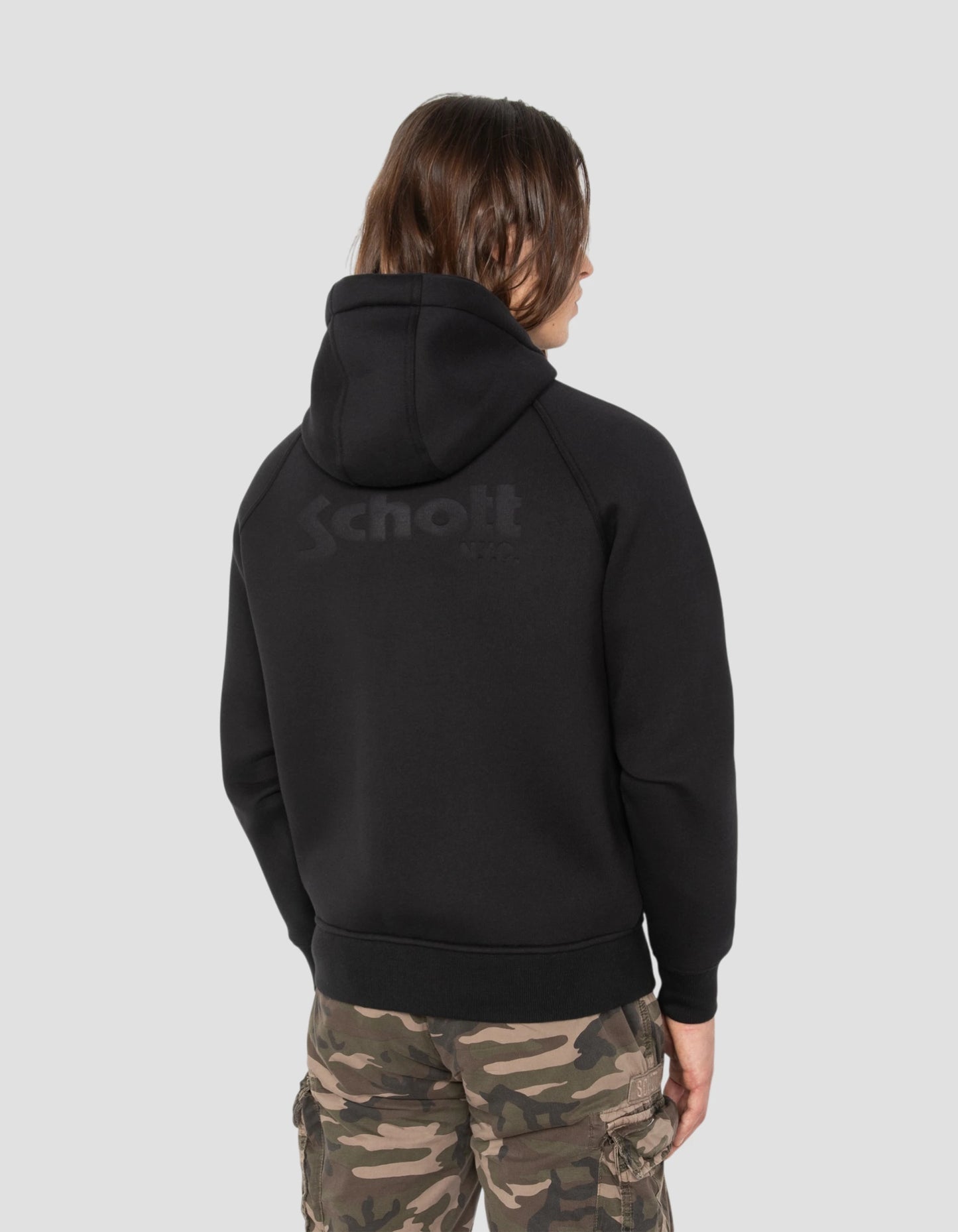 Schwarzes Kapuzen-Sweatshirt mit Reißverschluss aus Triplux