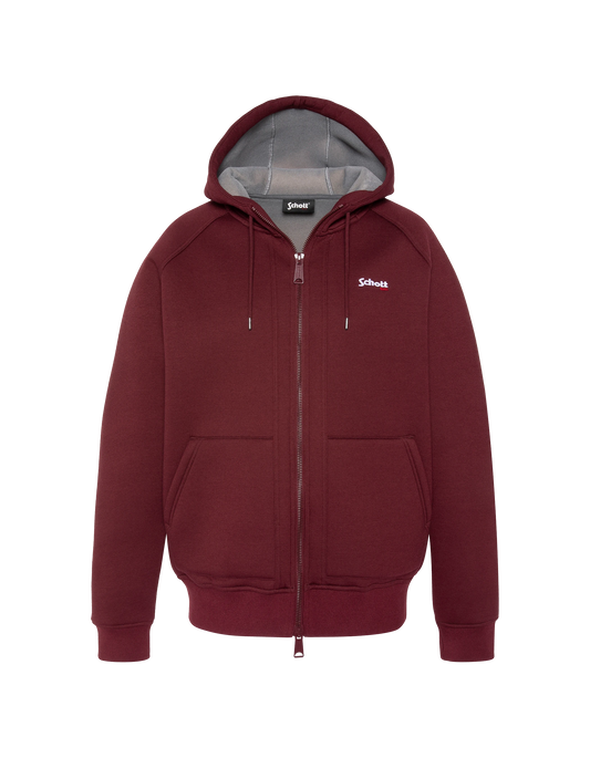 Sweatshirt zippé bordeaux à capuche en Triplux