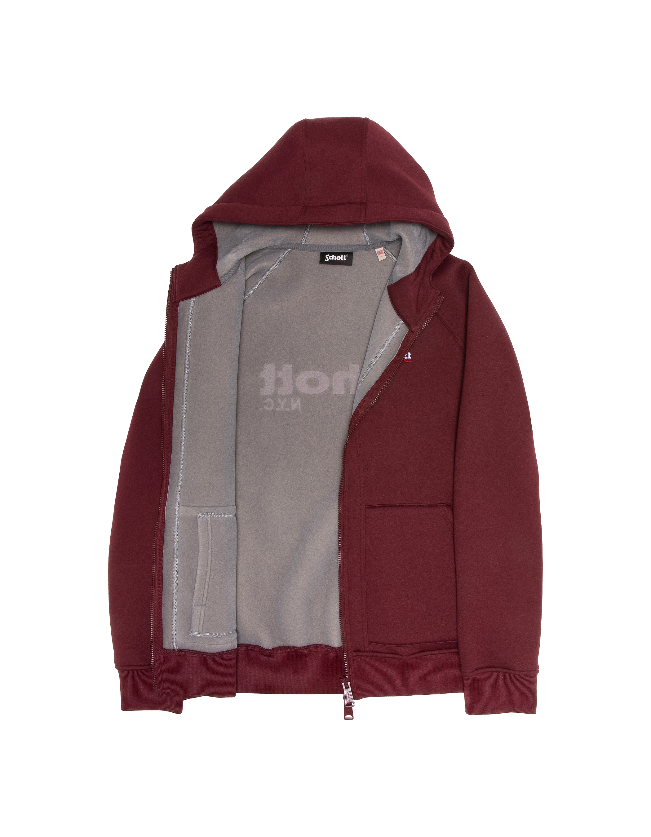 Felpa con cappuccio e zip bordeaux in Triplux-4
