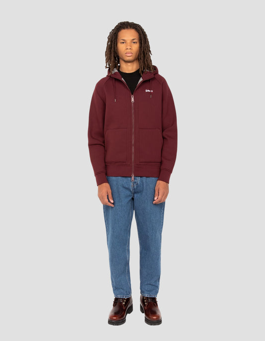 Burgunderrotes Kapuzen-Sweatshirt mit Reißverschluss aus Triplux