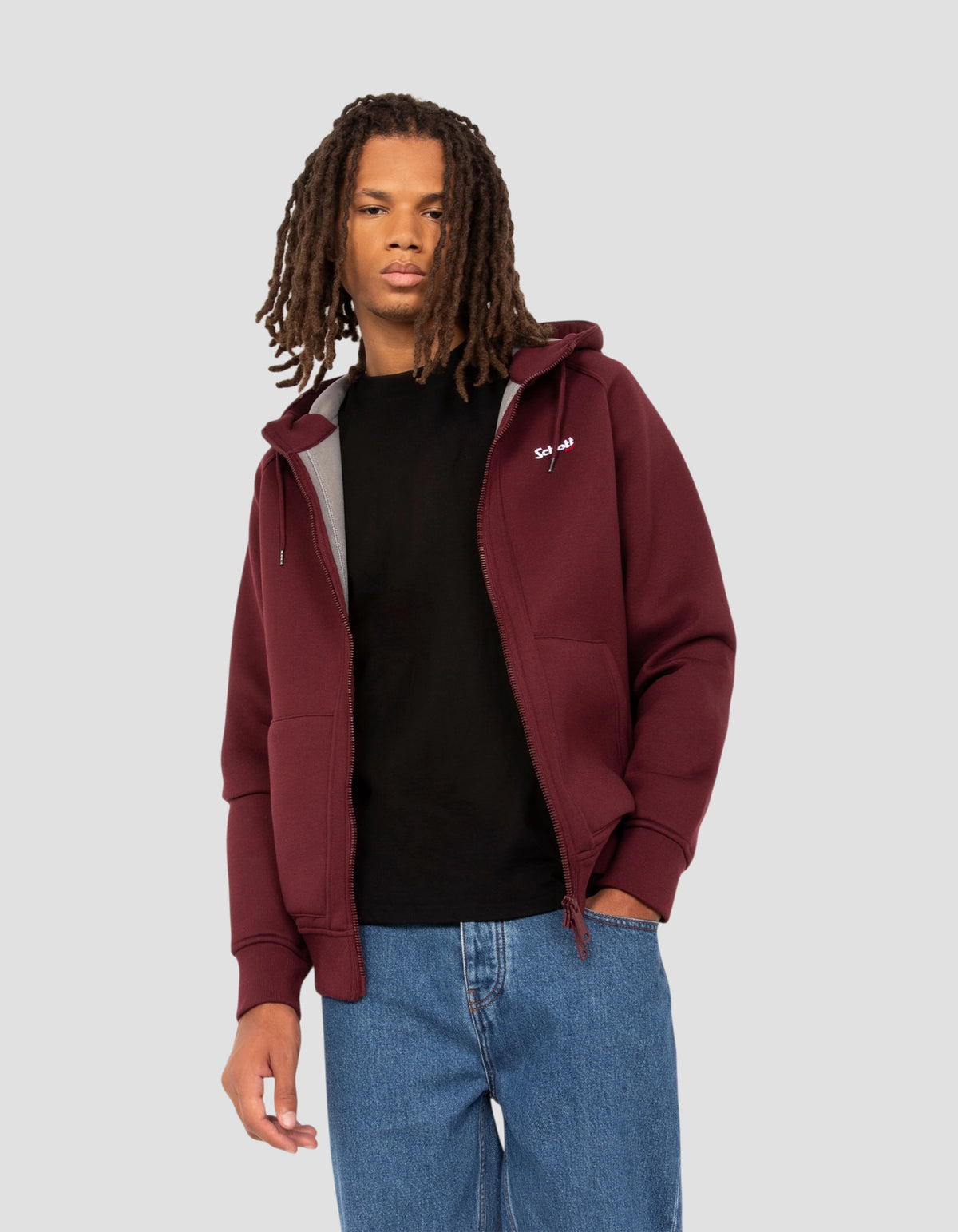 zip sweatshirt burgundy hooded in Triplux